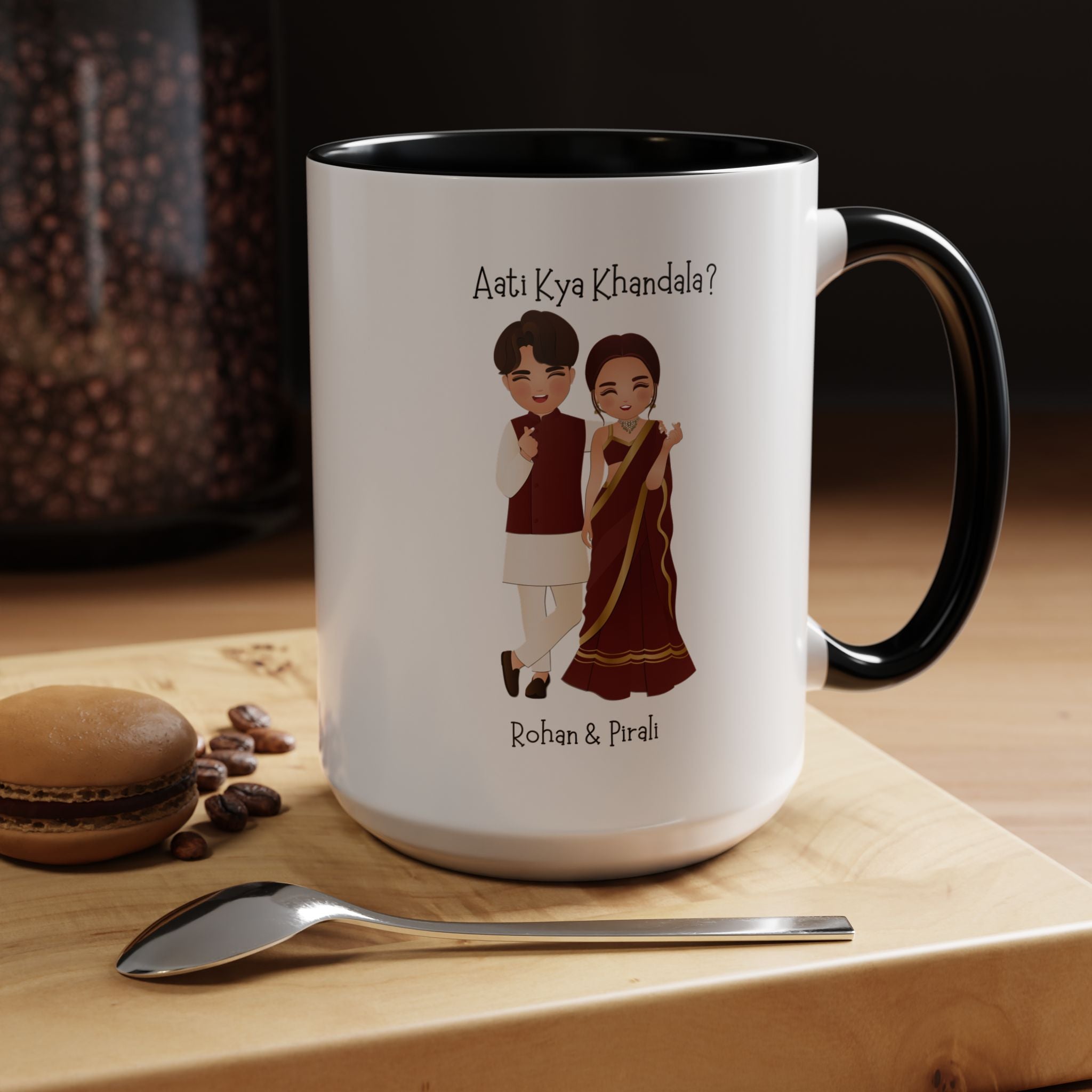 Aati Kya Khandala Bollywood Accent Personalized Funny Romantic Coffee Mug, Desi Anniversary Wedding Valentines Custom Couples Gift Cup