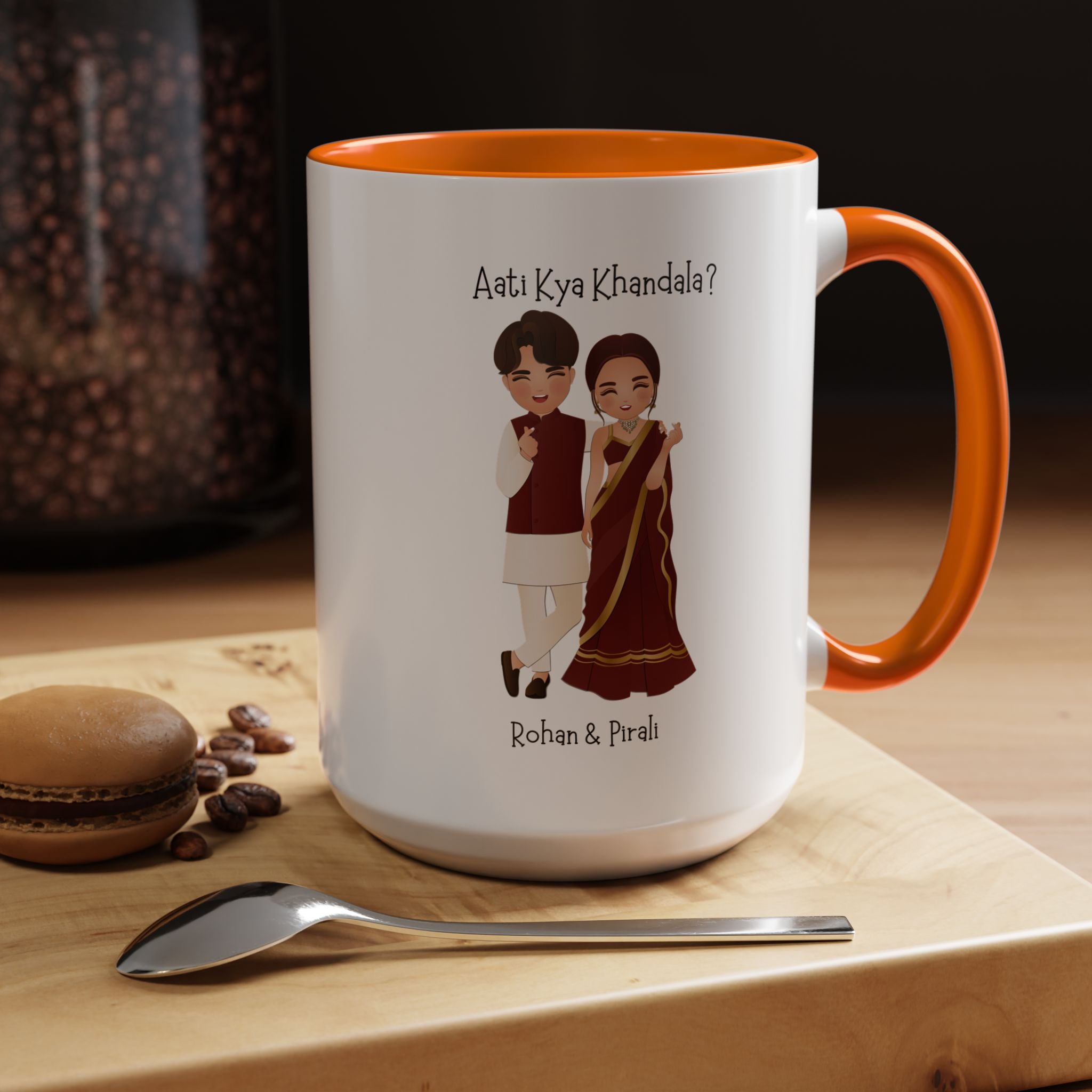 Aati Kya Khandala Bollywood Accent Personalized Funny Romantic Coffee Mug, Desi Anniversary Wedding Valentines Custom Couples Gift Cup