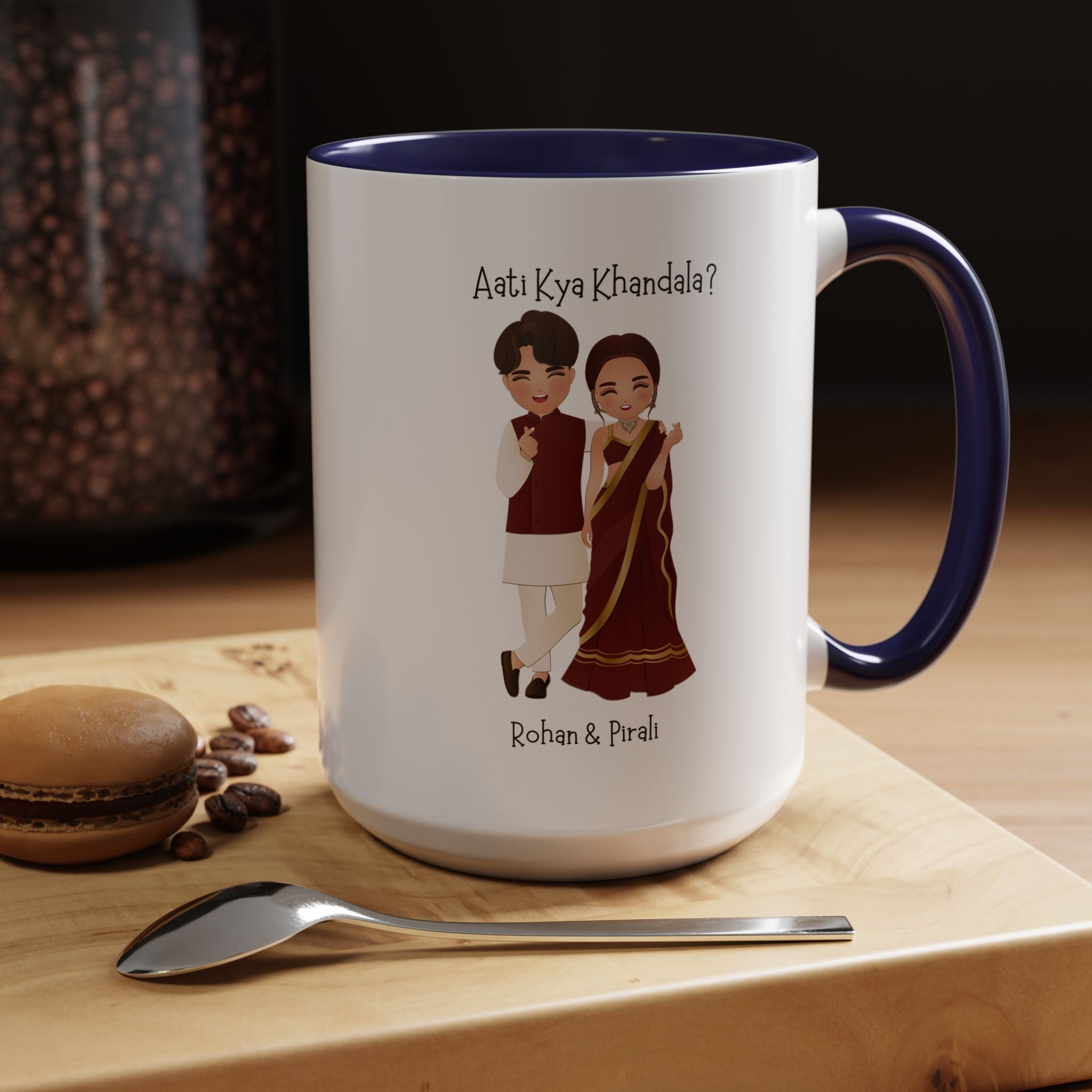 Aati Kya Khandala Bollywood Accent Personalized Funny Romantic Coffee Mug, Desi Anniversary Wedding Valentines Custom Couples Gift Cup