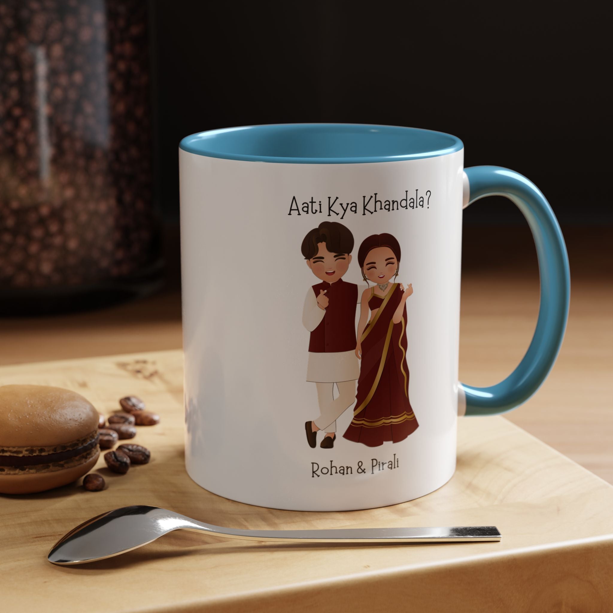 Aati Kya Khandala Bollywood Accent Personalized Funny Romantic Coffee Mug, Desi Anniversary Wedding Valentines Custom Couples Gift Cup