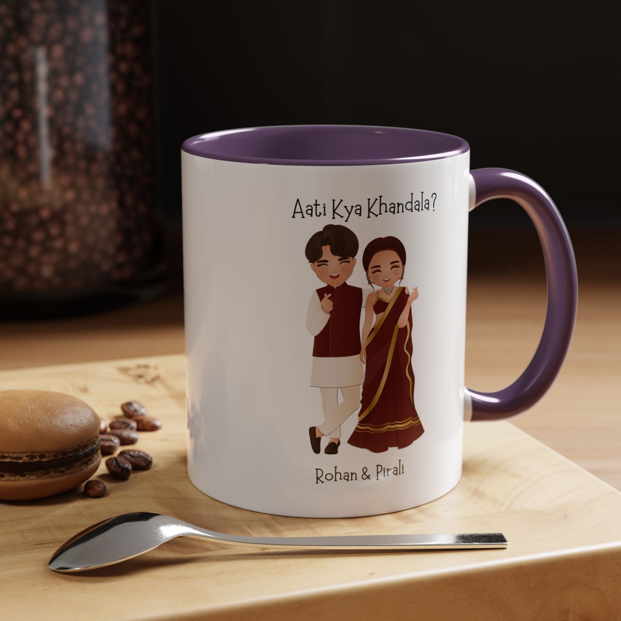 Aati Kya Khandala Bollywood Accent Personalized Funny Romantic Coffee Mug, Desi Anniversary Wedding Valentines Custom Couples Gift Cup
