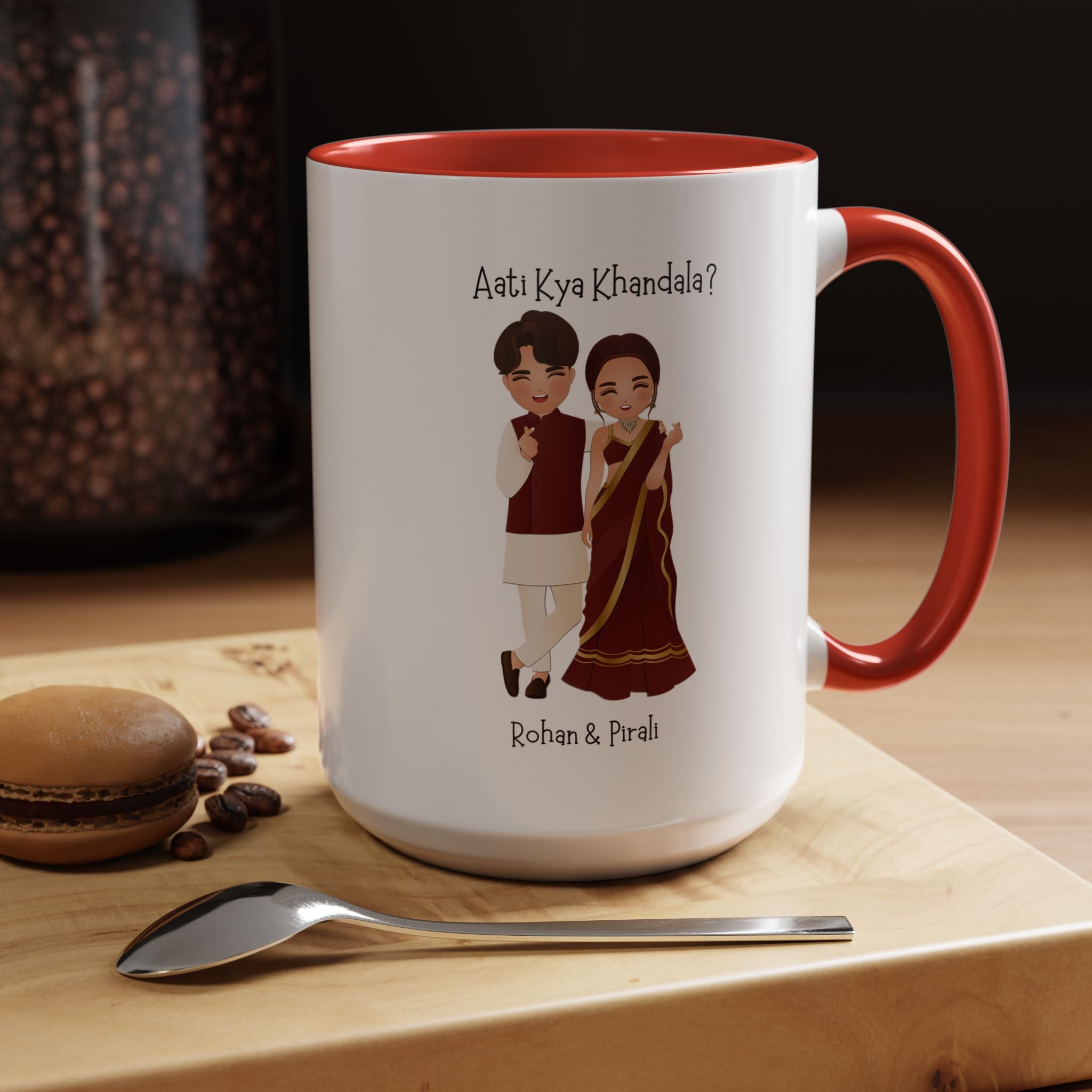 Aati Kya Khandala Bollywood Accent Personalized Funny Romantic Coffee Mug, Desi Anniversary Wedding Valentines Custom Couples Gift Cup
