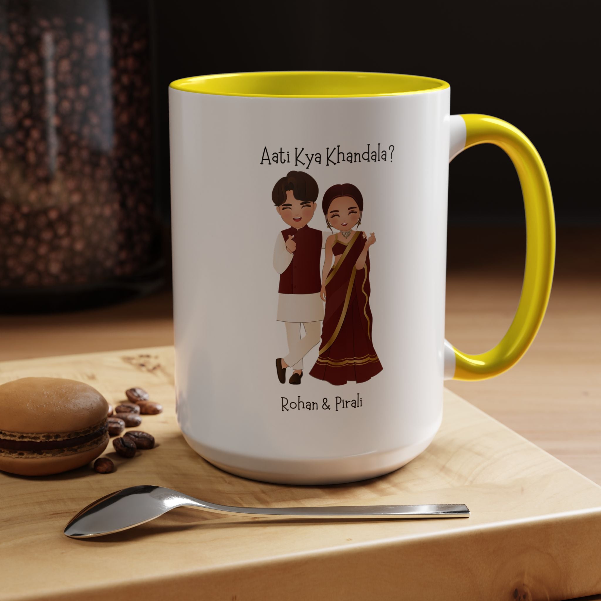 Aati Kya Khandala Bollywood Accent Personalized Funny Romantic Coffee Mug, Desi Anniversary Wedding Valentines Custom Couples Gift Cup