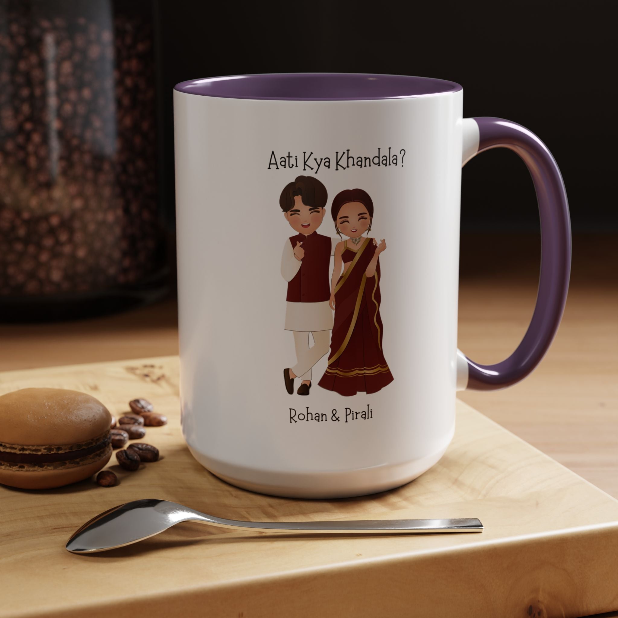 Aati Kya Khandala Bollywood Accent Personalized Funny Romantic Coffee Mug, Desi Anniversary Wedding Valentines Custom Couples Gift Cup