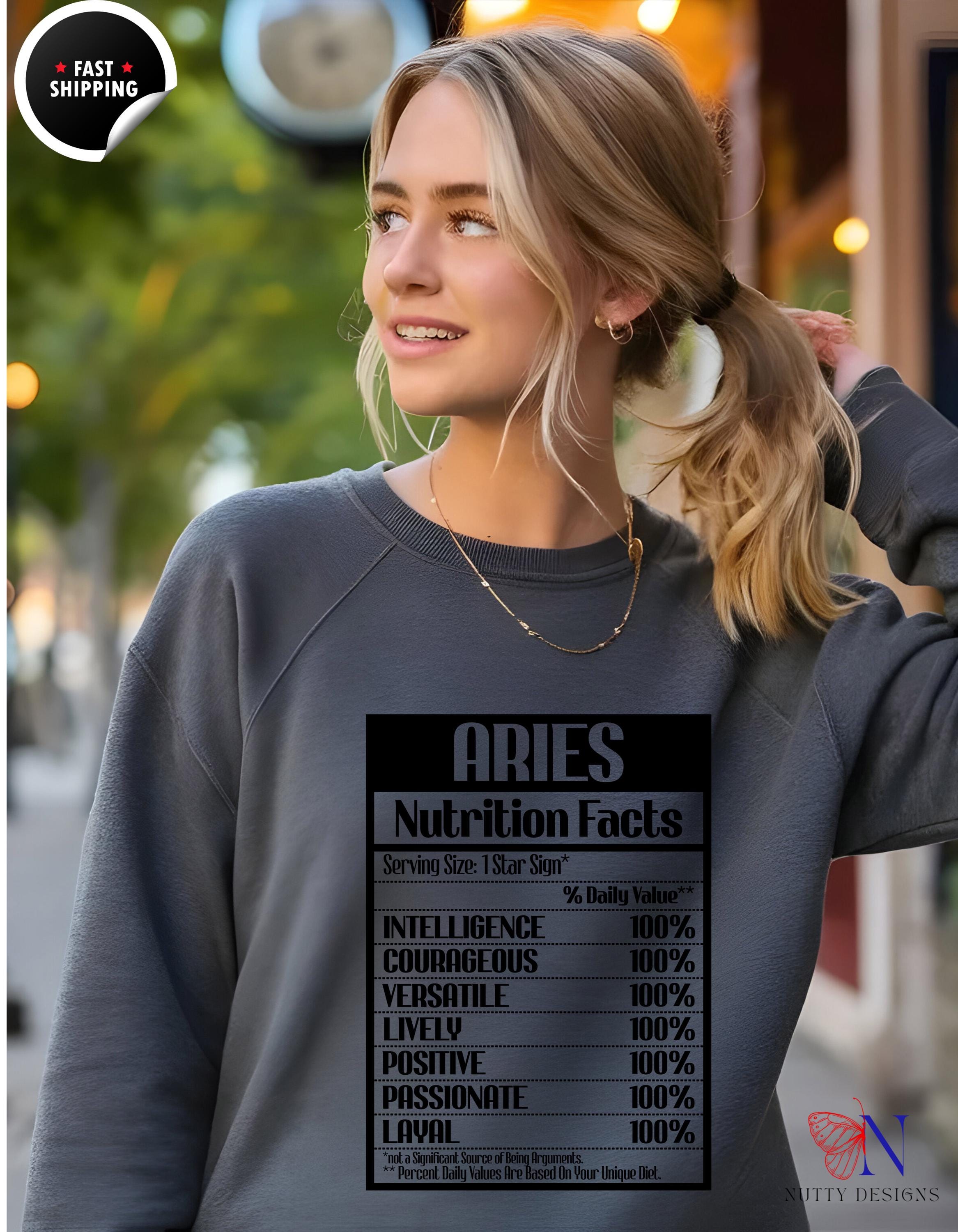 Star Sign Apparel, Aries Sweatshirt: Cozy Comfort Apparel with Nutrition Facts | Zodiac Astrology Gift for Horoscope Lovers