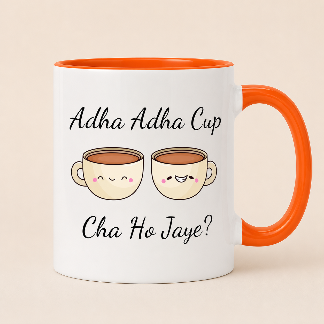 Adha Adha Cup Cha Ho Jaye orange accent mug product image