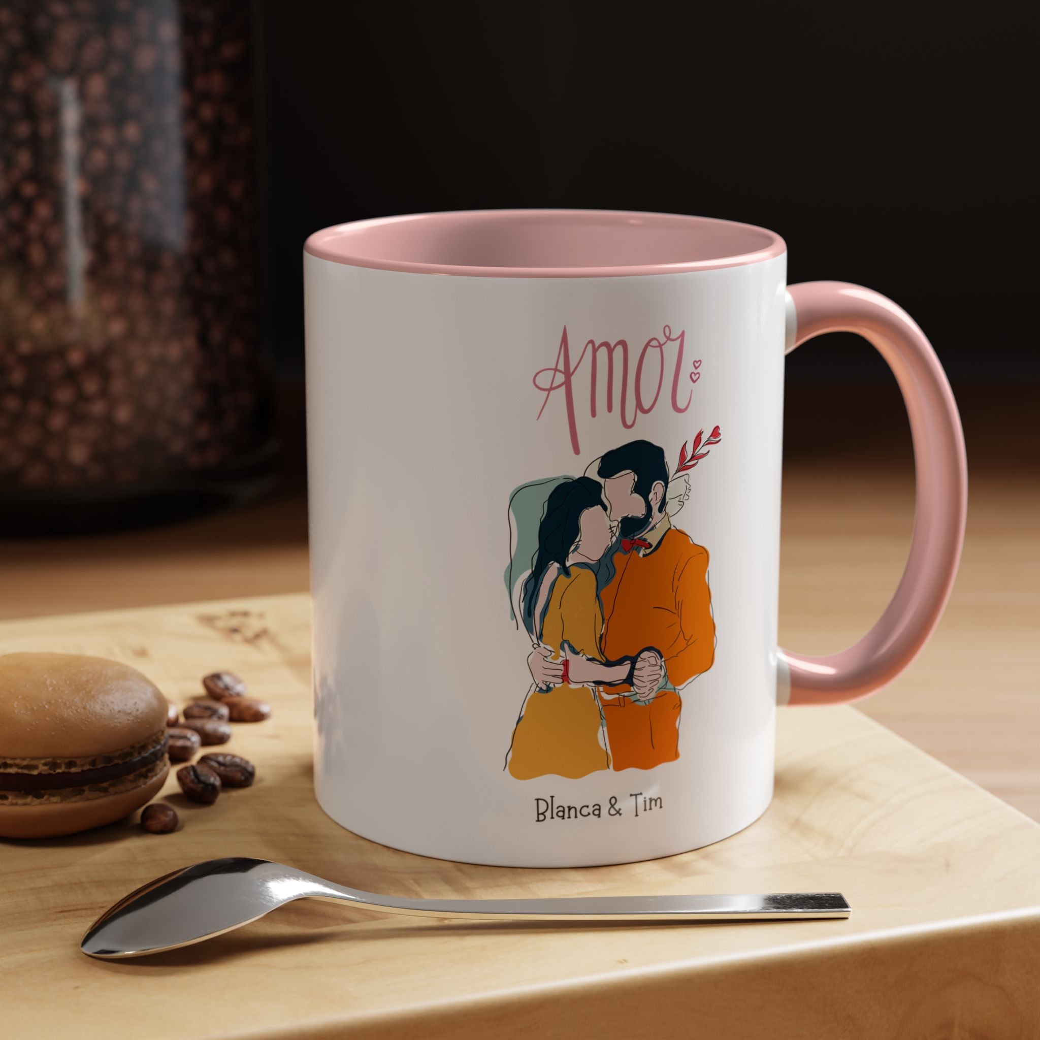 Amor, Love Spanish Personalized Romantic Mug, Accent Cup 11/15oz, Anniversary Valentines, V-Day, Custom Couples Gift for Spouse, BF or GF