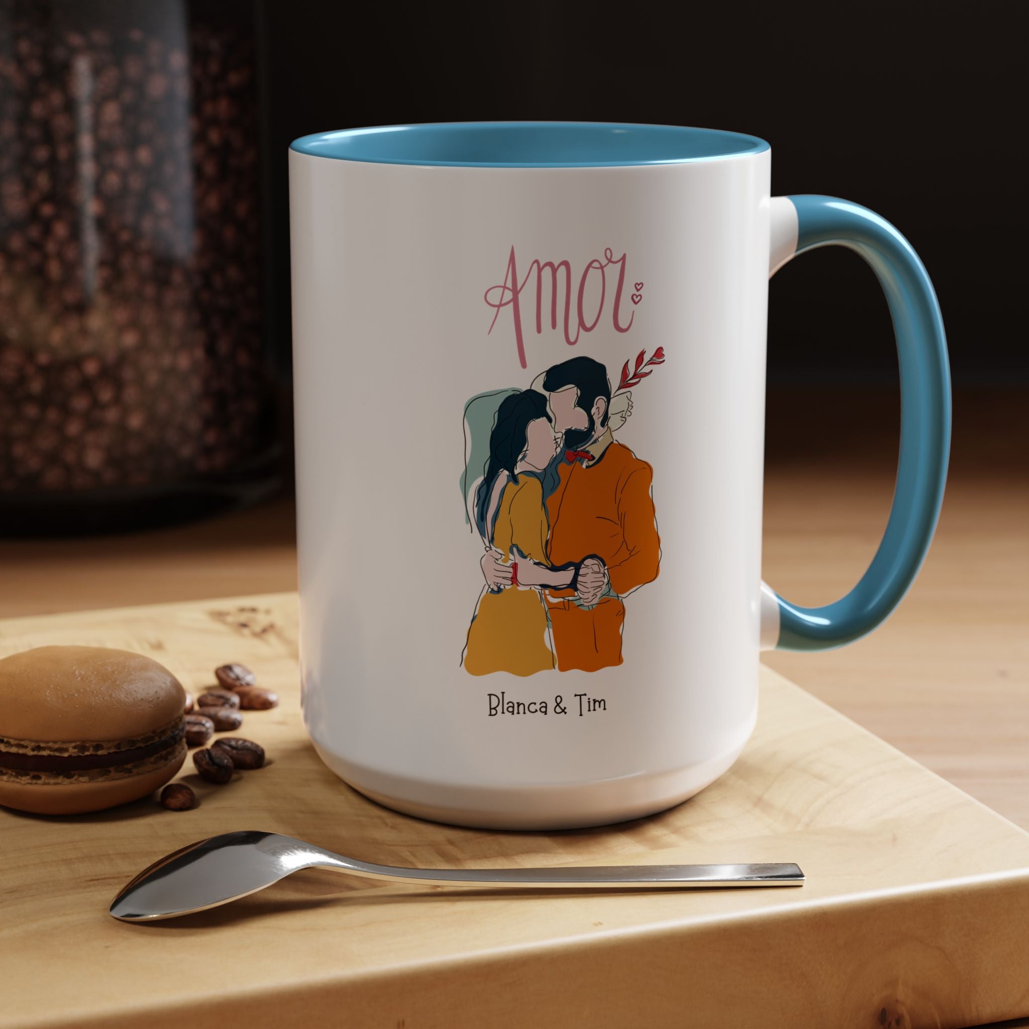 Amor, Love Spanish Personalized Romantic Mug, Accent Cup 11/15oz, Anniversary Valentines, V-Day, Custom Couples Gift for Spouse, BF or GF