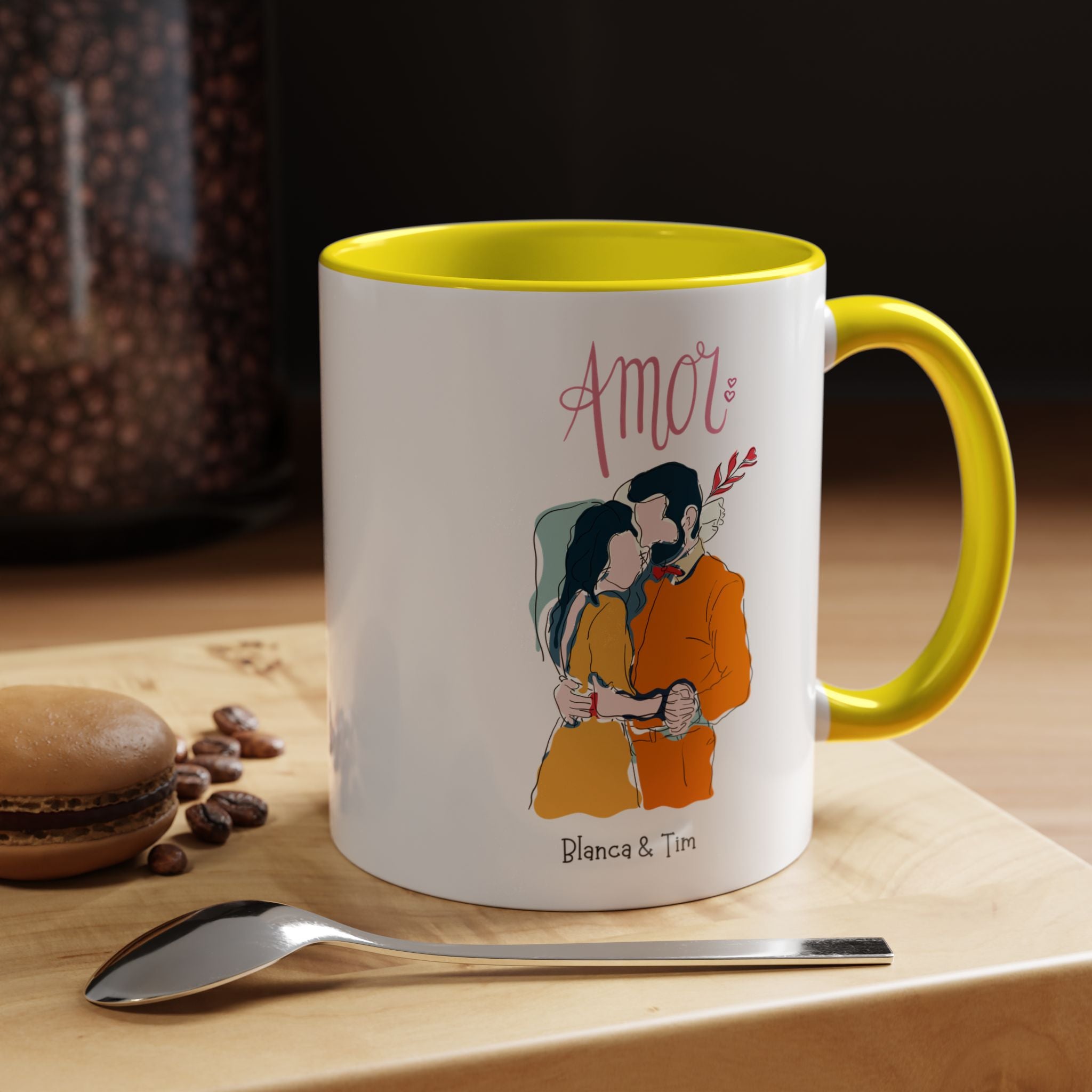 Amor, Love Spanish Personalized Romantic Mug, Accent Cup 11/15oz, Anniversary Valentines, V-Day, Custom Couples Gift for Spouse, BF or GF