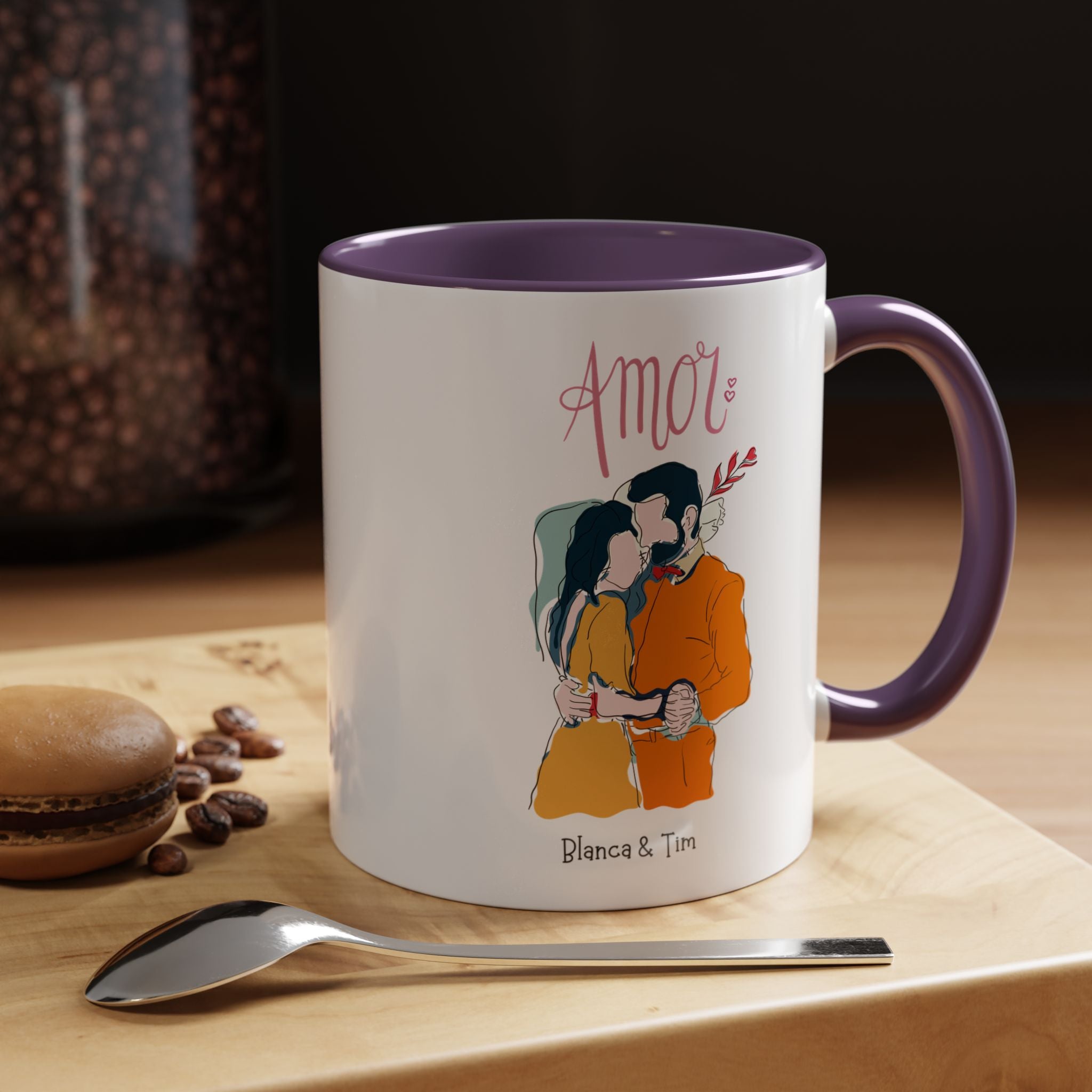 Amor, Love Spanish Personalized Romantic Mug, Accent Cup 11/15oz, Anniversary Valentines, V-Day, Custom Couples Gift for Spouse, BF or GF