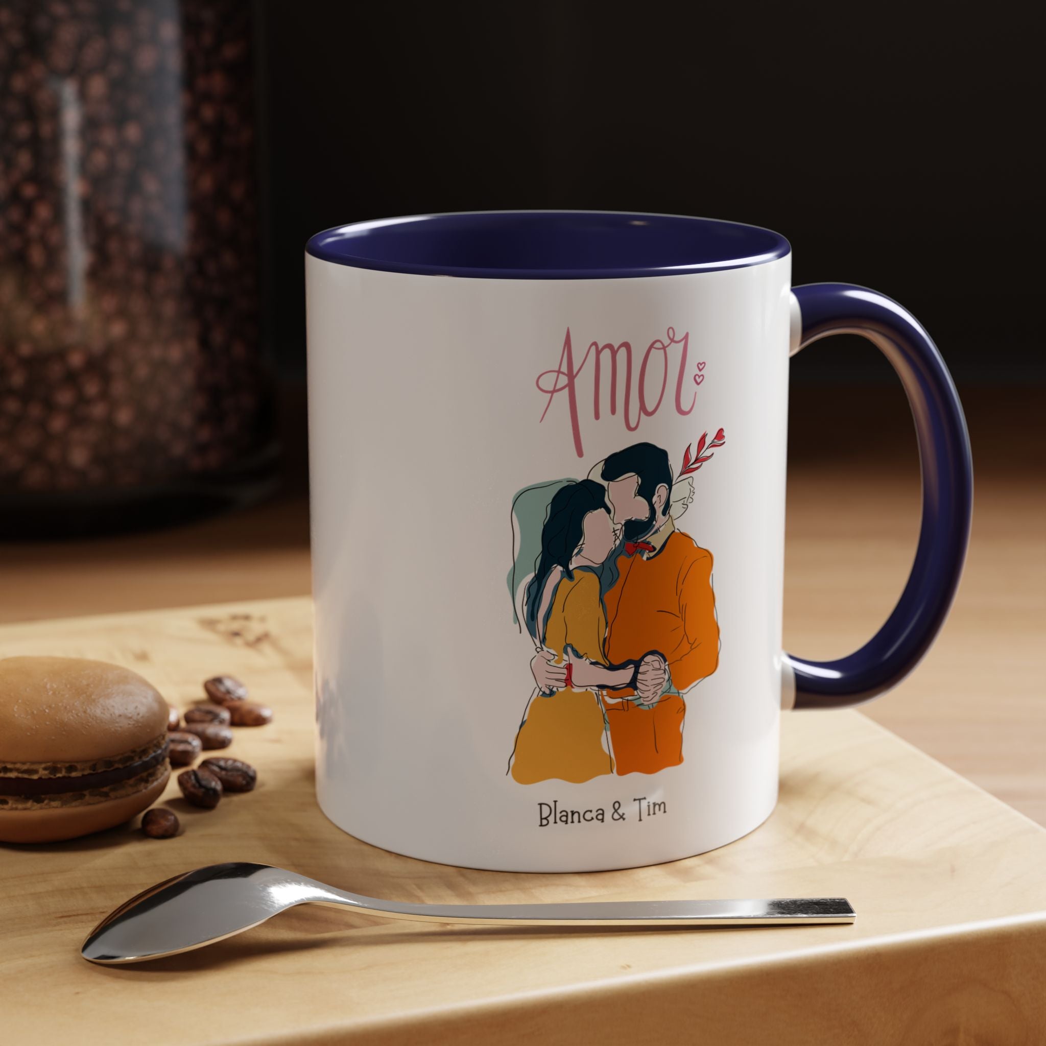 Amor, Love Spanish Personalized Romantic Mug, Accent Cup 11/15oz, Anniversary Valentines, V-Day, Custom Couples Gift for Spouse, BF or GF