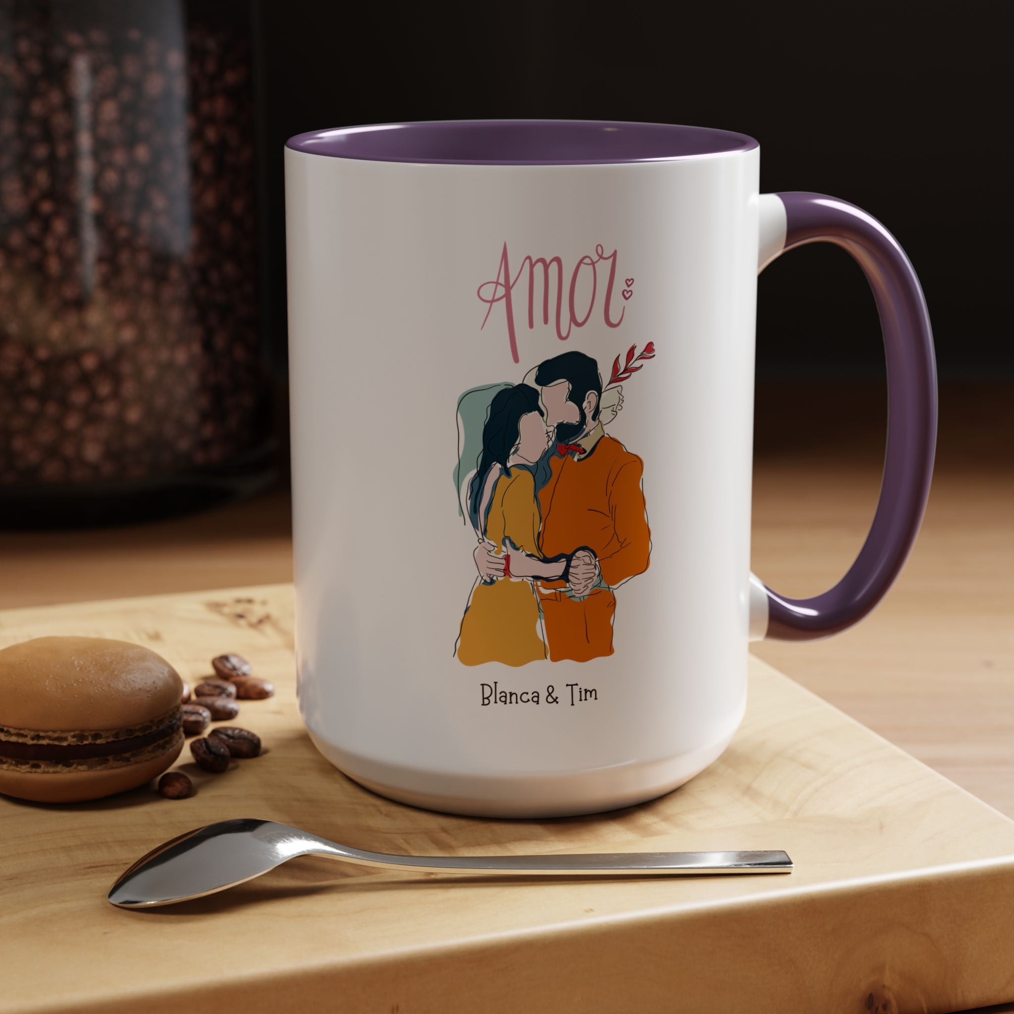 Amor, Love Spanish Personalized Romantic Mug, Accent Cup 11/15oz, Anniversary Valentines, V-Day, Custom Couples Gift for Spouse, BF or GF