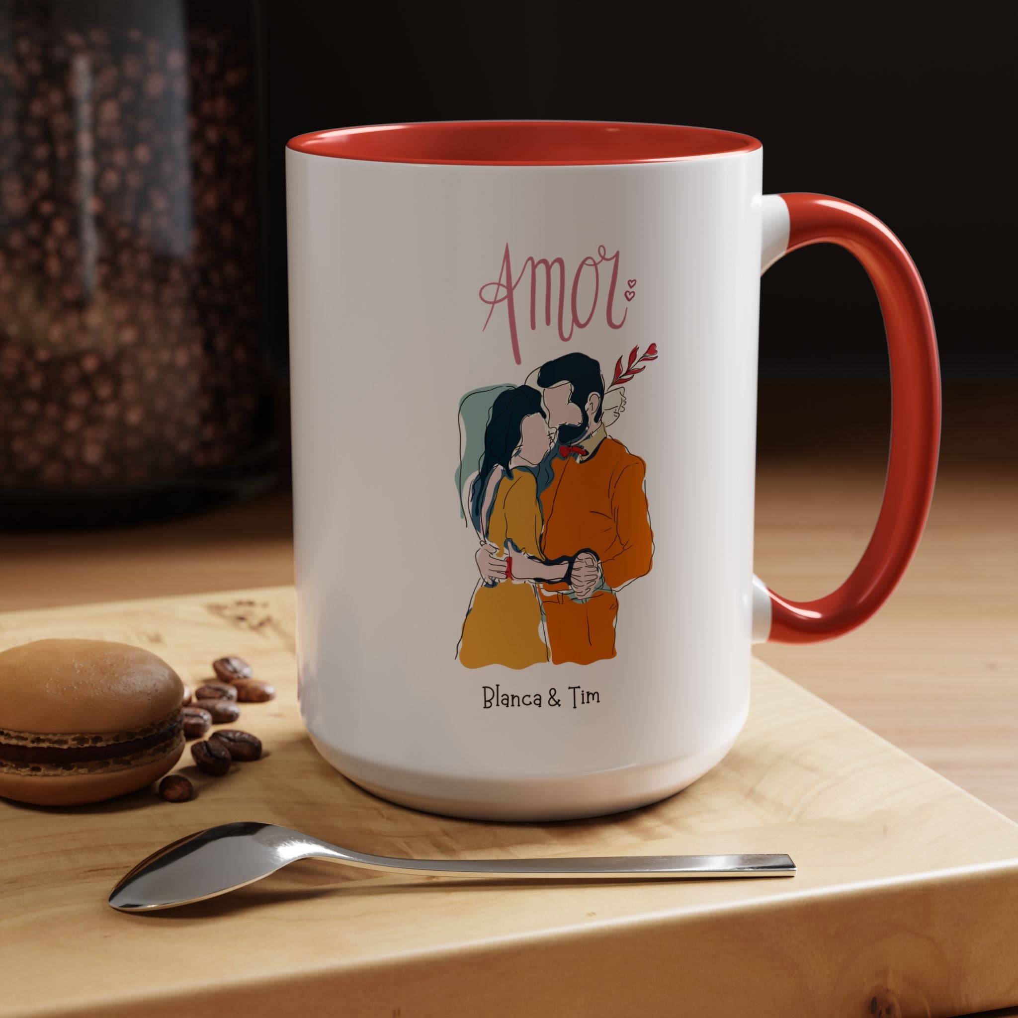 Amor, Love Spanish Personalized Romantic Mug, Accent Cup 11/15oz, Anniversary Valentines, V-Day, Custom Couples Gift for Spouse, BF or GF