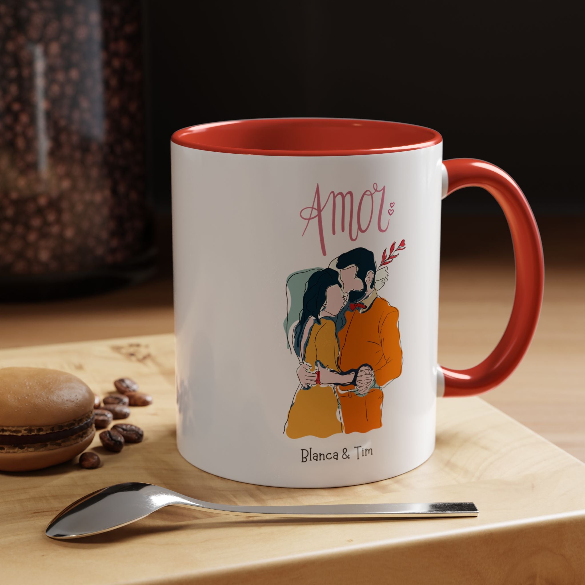 Amor, Love Spanish Personalized Romantic Mug, Accent Cup 11/15oz, Anniversary Valentines, V-Day, Custom Couples Gift for Spouse, BF or GF