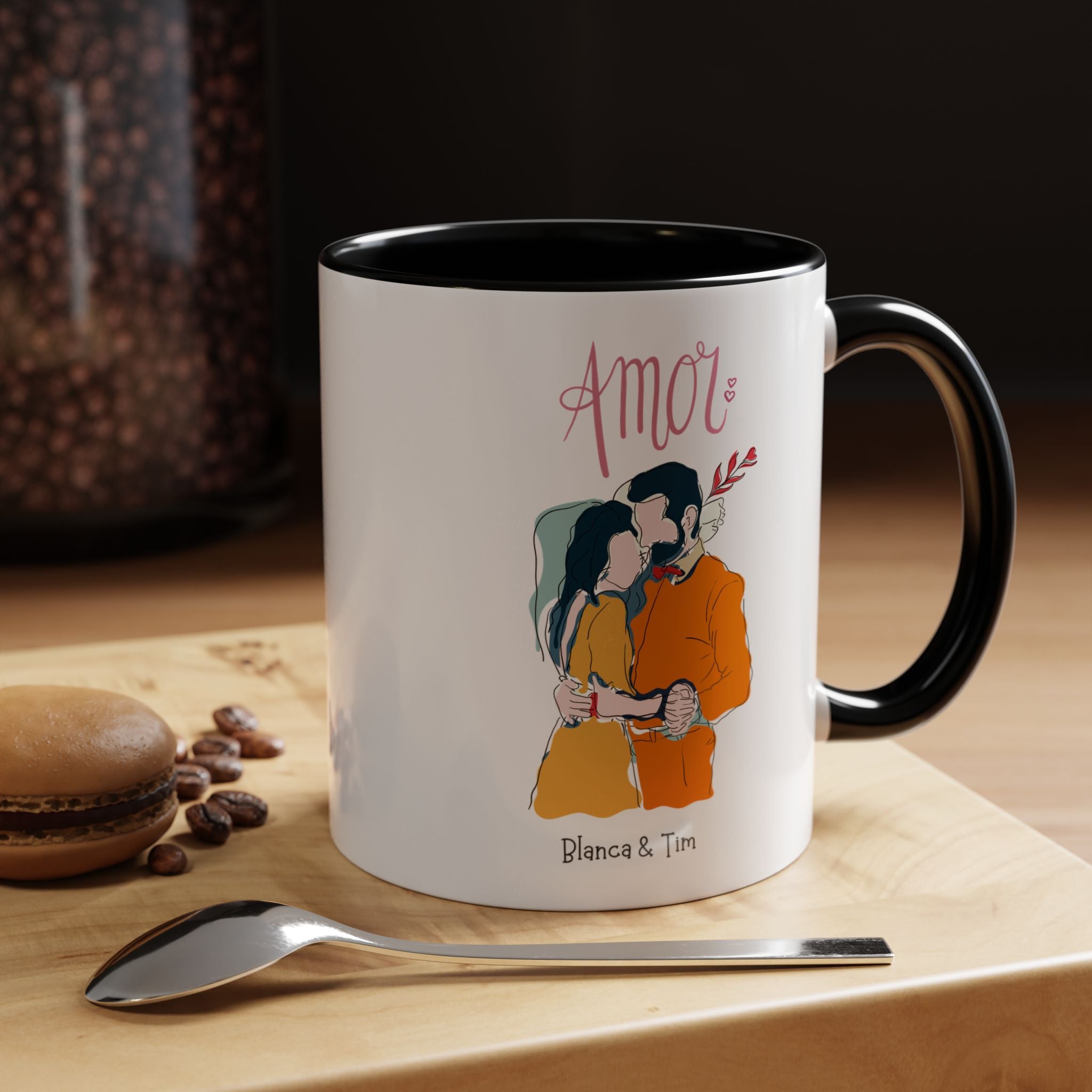 Amor, Love Spanish Personalized Romantic Mug, Accent Cup 11/15oz, Anniversary Valentines, V-Day, Custom Couples Gift for Spouse, BF or GF