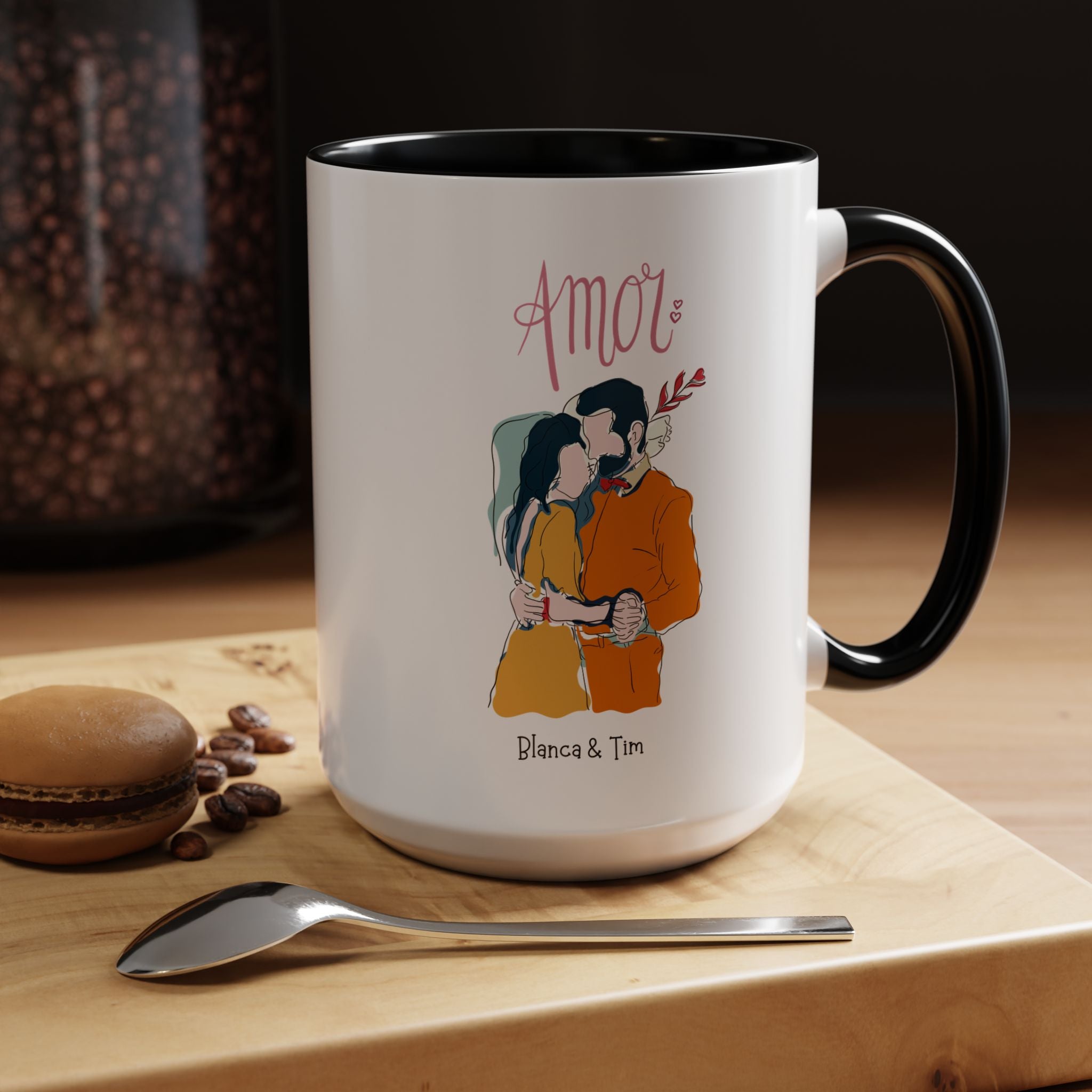 Amor, Love Spanish Personalized Romantic Mug, Accent Cup 11/15oz, Anniversary Valentines, V-Day, Custom Couples Gift for Spouse, BF or GF