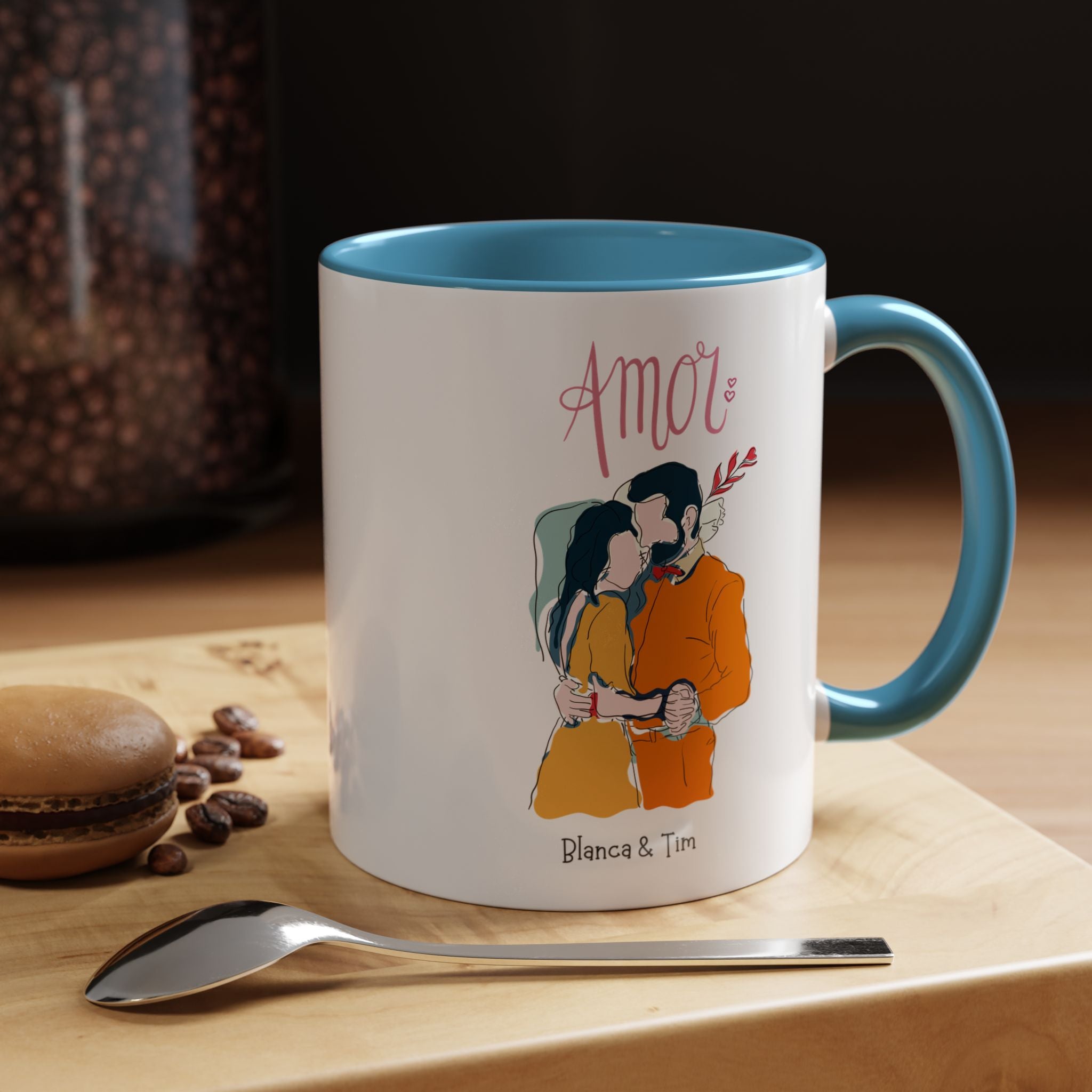 Amor, Love Spanish Personalized Romantic Mug, Accent Cup 11/15oz, Anniversary Valentines, V-Day, Custom Couples Gift for Spouse, BF or GF