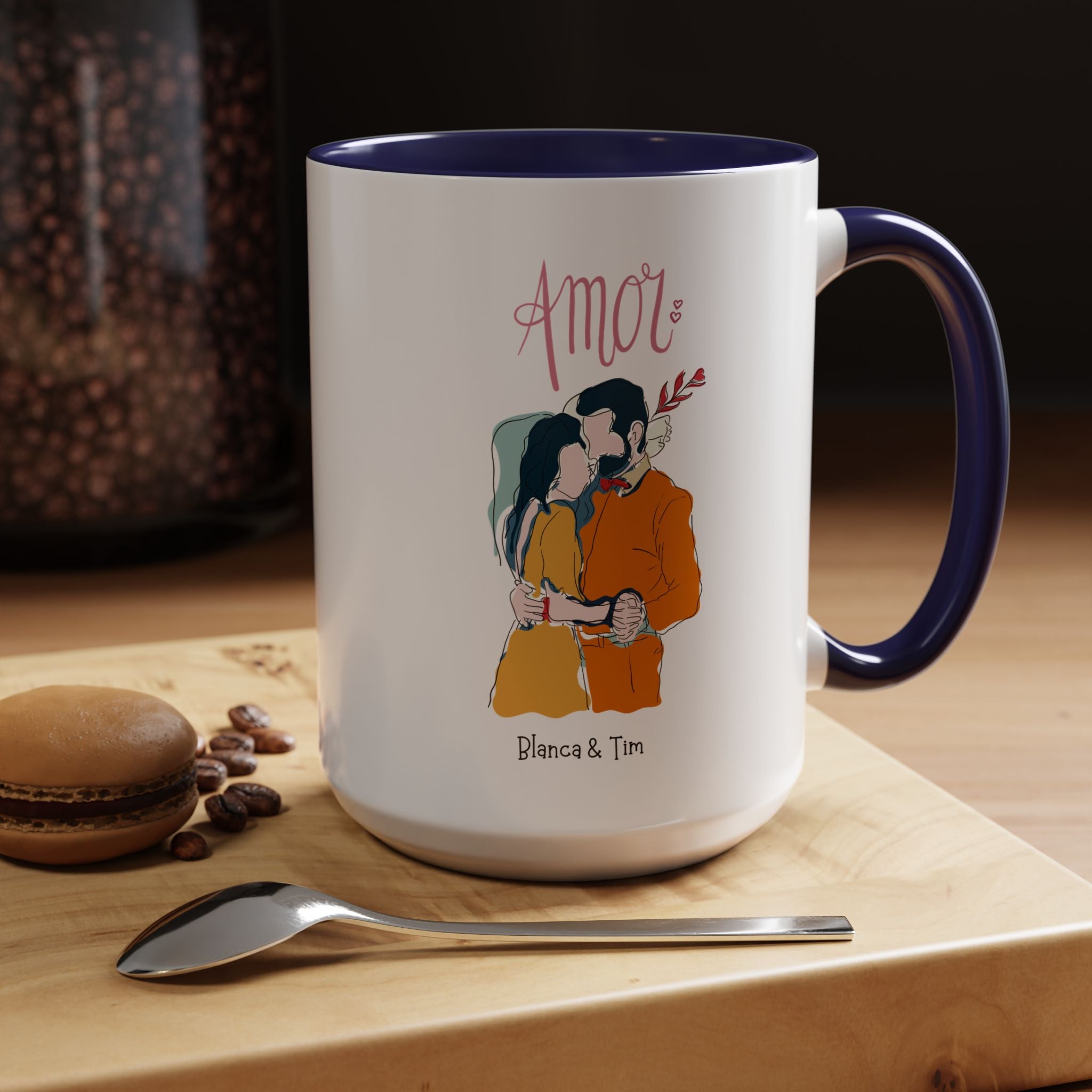 Amor, Love Spanish Personalized Romantic Mug, Accent Cup 11/15oz, Anniversary Valentines, V-Day, Custom Couples Gift for Spouse, BF or GF