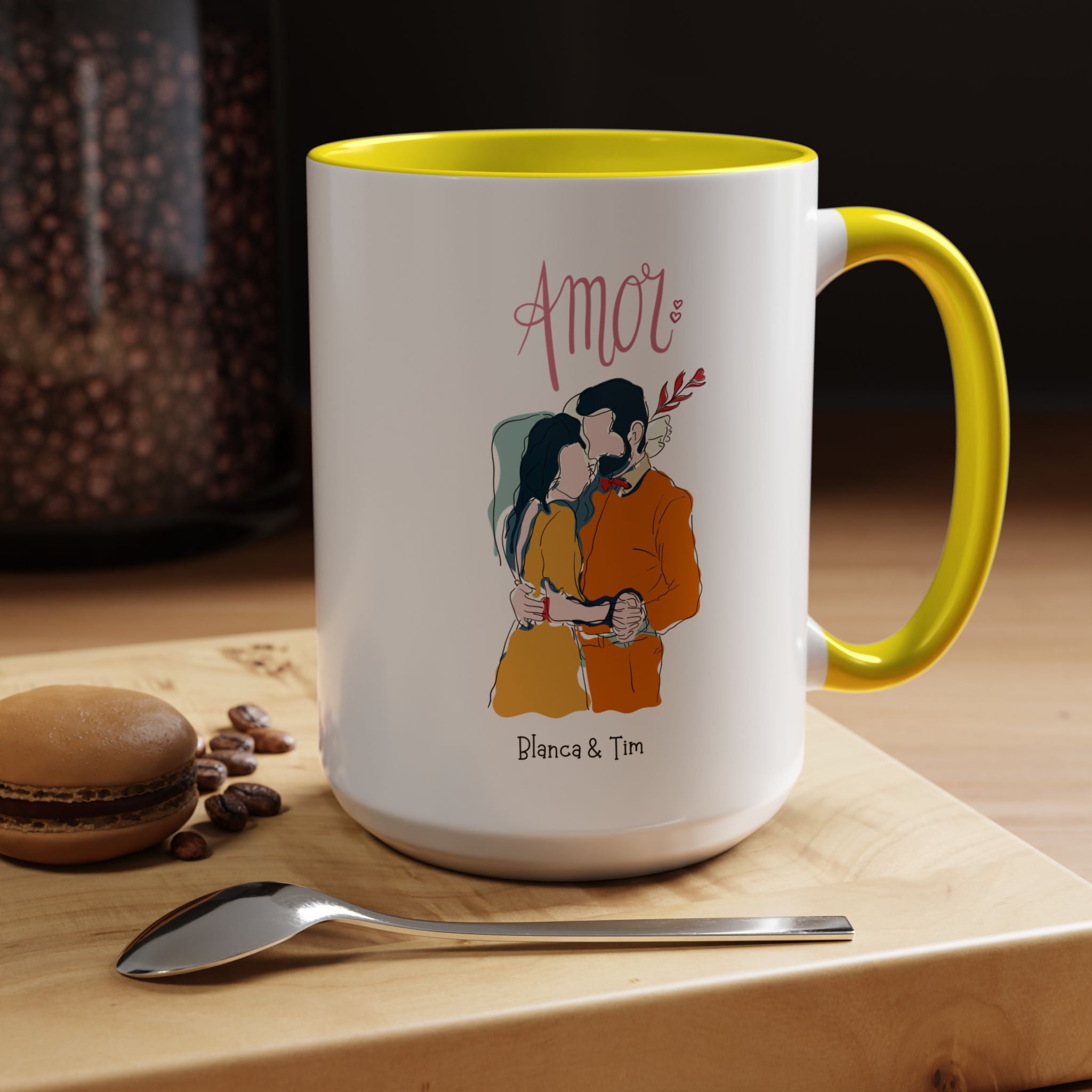 Amor, Love Spanish Personalized Romantic Mug, Accent Cup 11/15oz, Anniversary Valentines, V-Day, Custom Couples Gift for Spouse, BF or GF