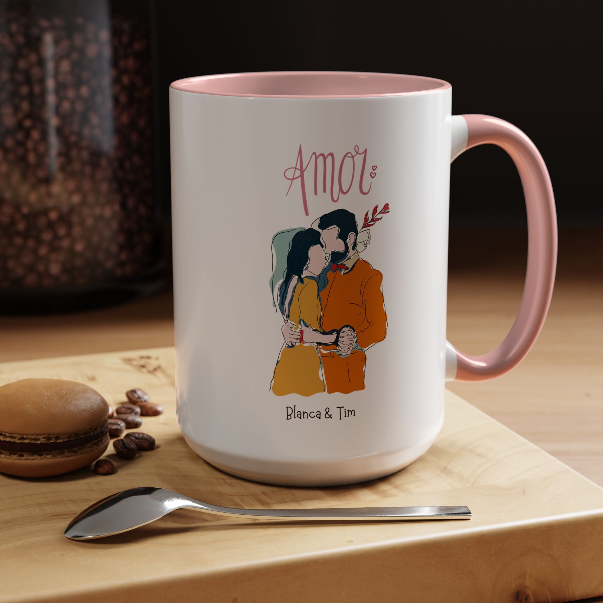 Amor, Love Spanish Personalized Romantic Mug, Accent Cup 11/15oz, Anniversary Valentines, V-Day, Custom Couples Gift for Spouse, BF or GF
