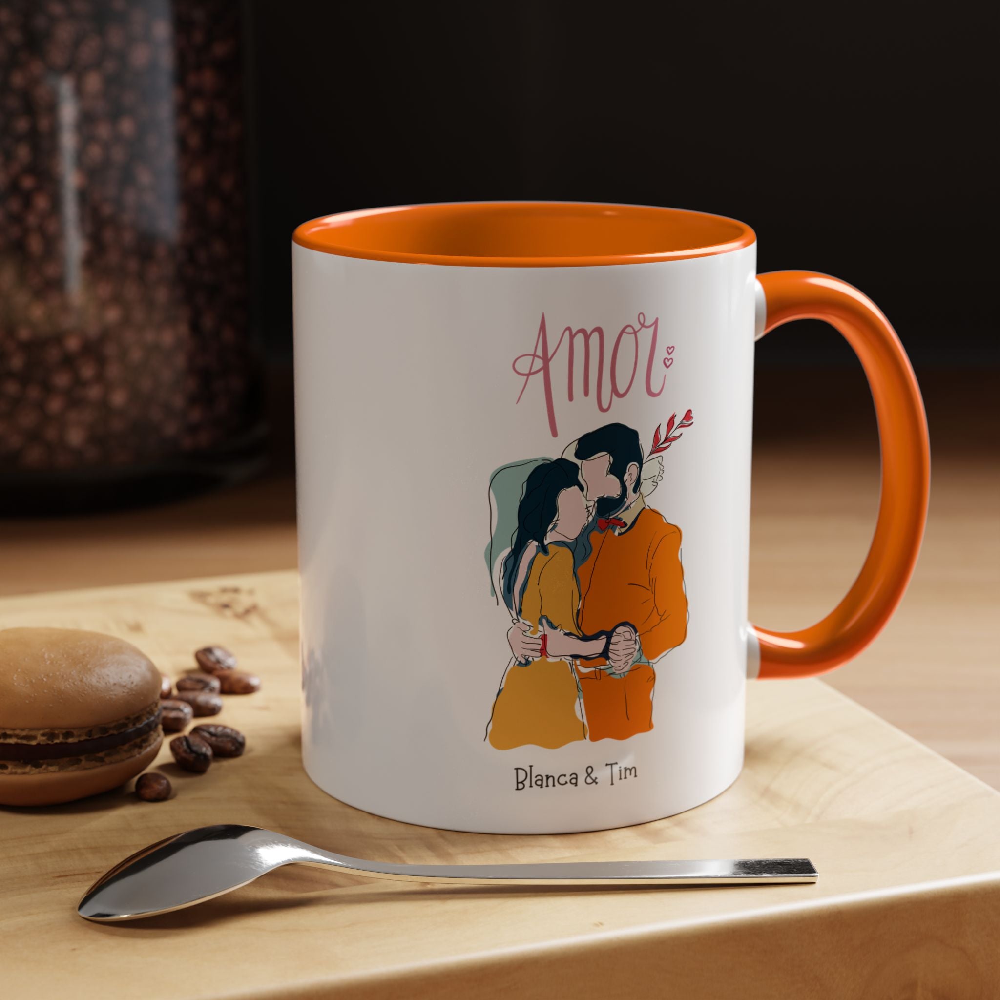 Amor, Love Spanish Personalized Romantic Mug, Accent Cup 11/15oz, Anniversary Valentines, V-Day, Custom Couples Gift for Spouse, BF or GF