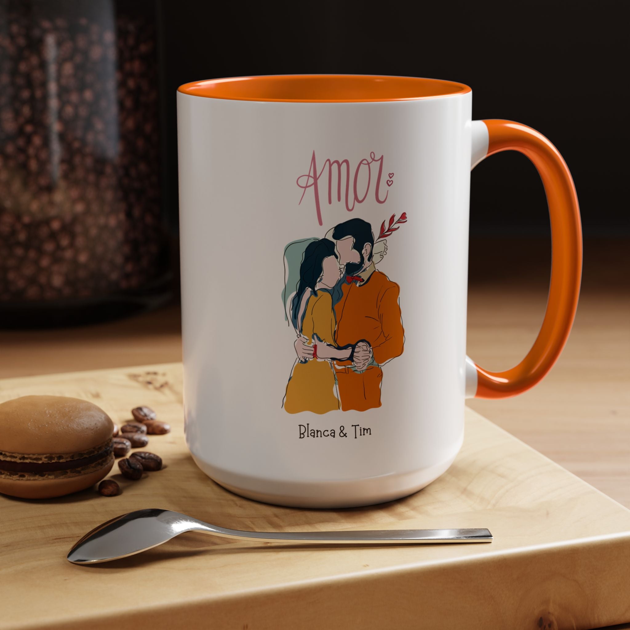 Amor, Love Spanish Personalized Romantic Mug, Accent Cup 11/15oz, Anniversary Valentines, V-Day, Custom Couples Gift for Spouse, BF or GF