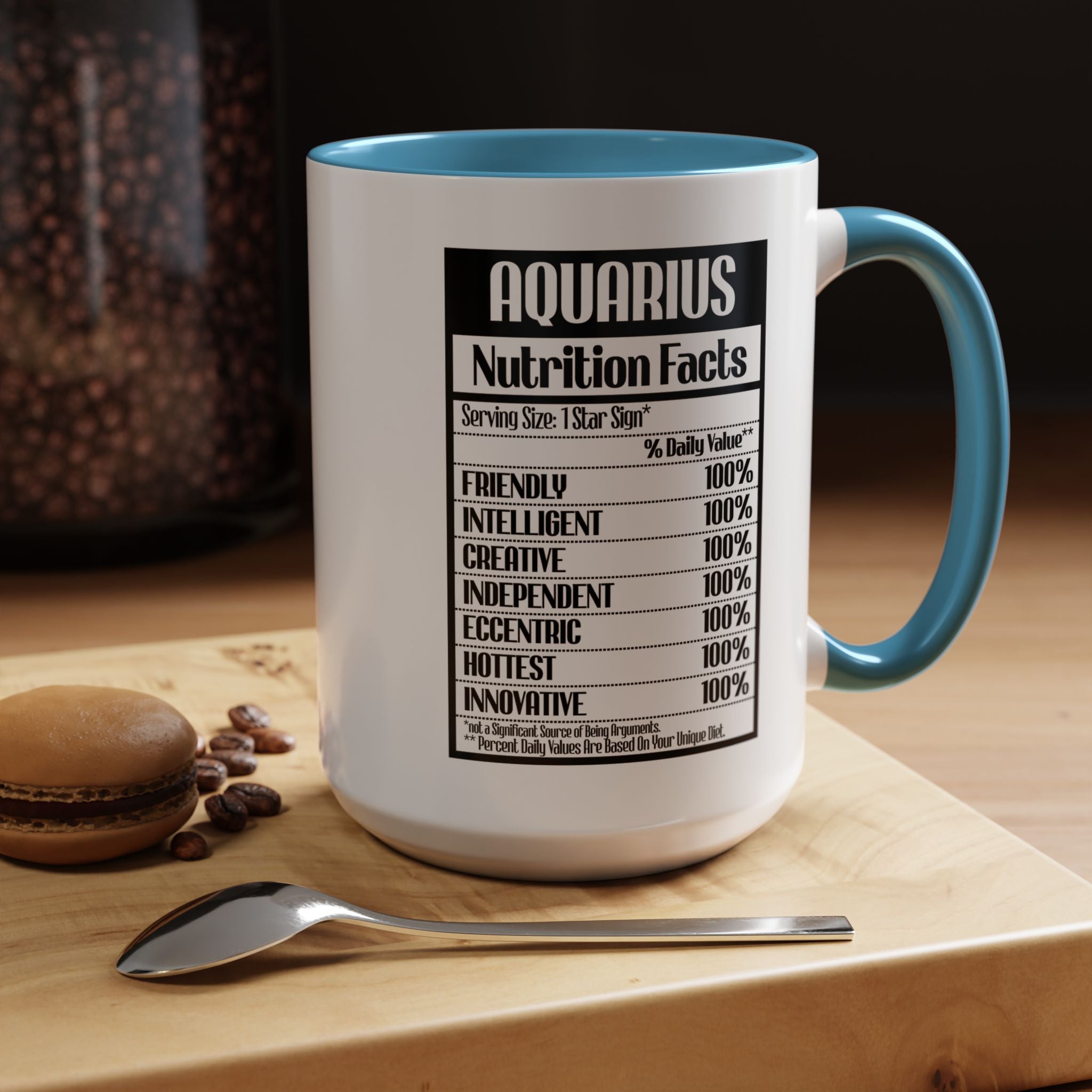 Funny Coffee Mug, Personalized Mug, Aquarius Nutrition Facts Accent Coffee Cup (11, 15oz), Gift Under 20, White Elephant Gift, Zodiac Cup
