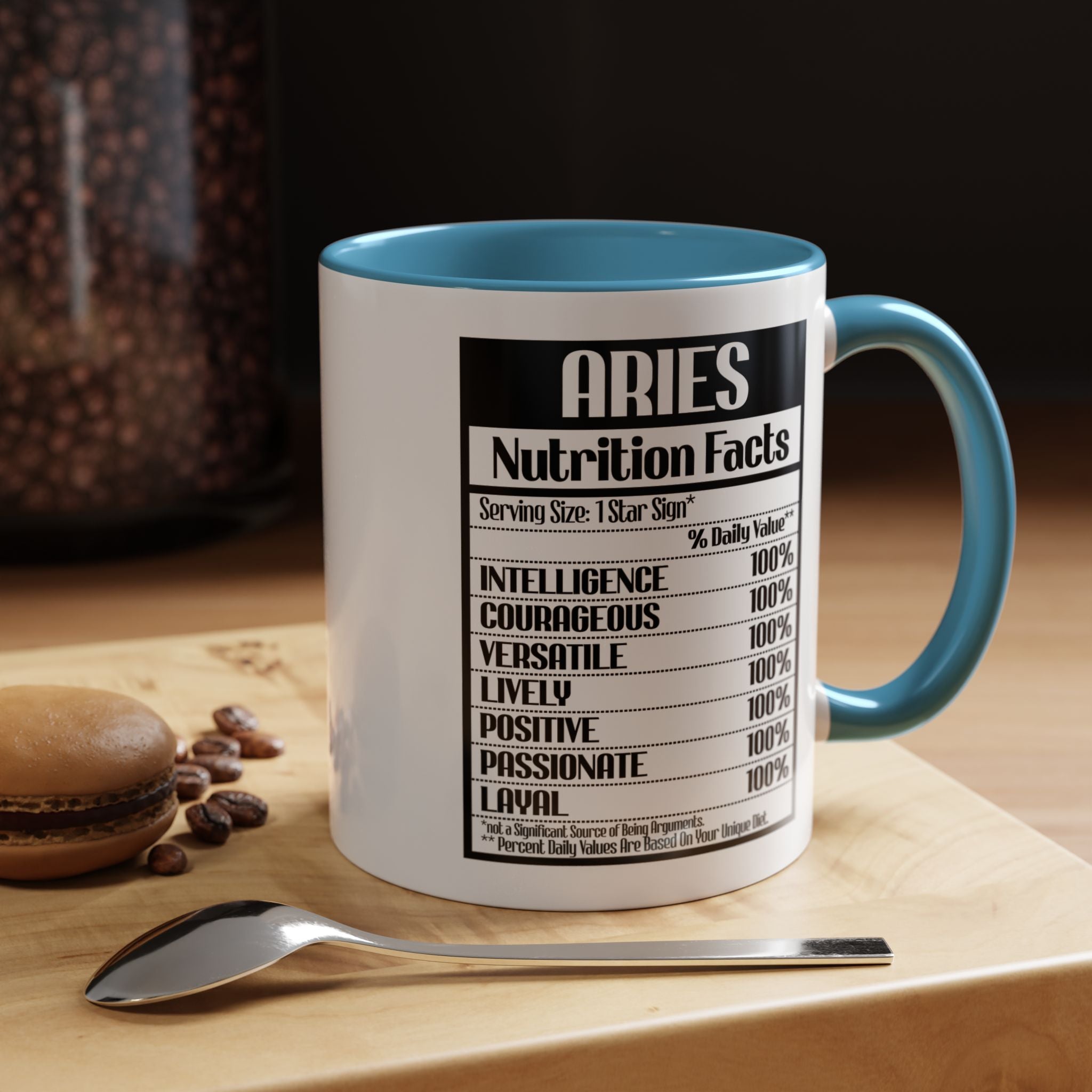 Funny Coffee Mug, Personalized Mug, Aries Nutrition Facts Accent Coffee Cup (11, 15oz), Gift Under 20, White Elephant Gift, Zodiac Cup