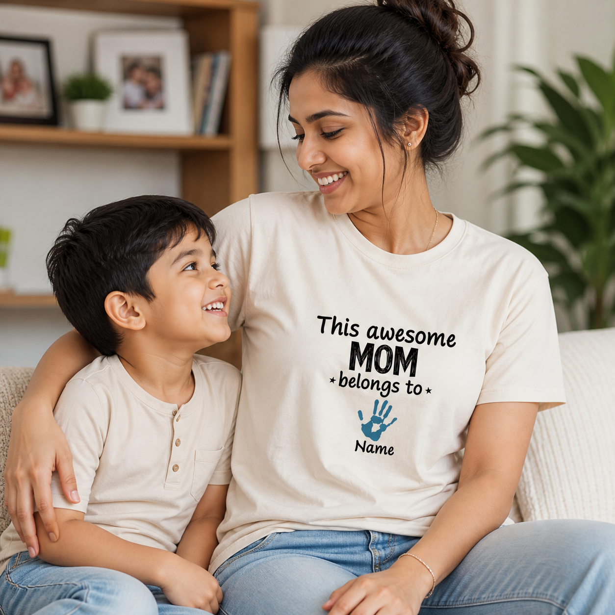 Young mom with her child wearing personalized This Awesome Mom Belongs To T-shirt