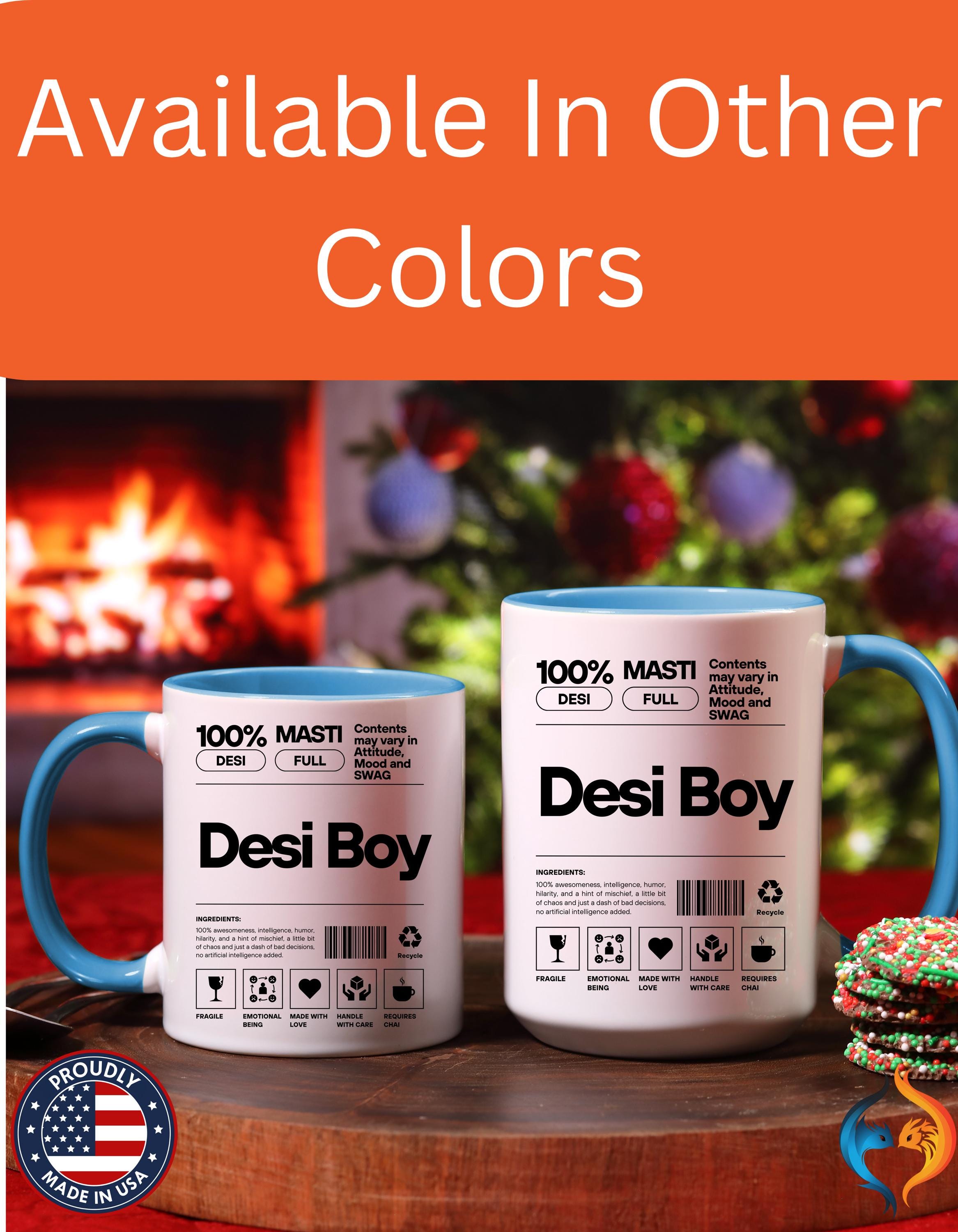 Funny Coffee Mug, Personalized Mug, Desi Boy Desi Roots Indian Accent Chai Cup (11/15oz), Gift Under 20, white elephant, brown humor