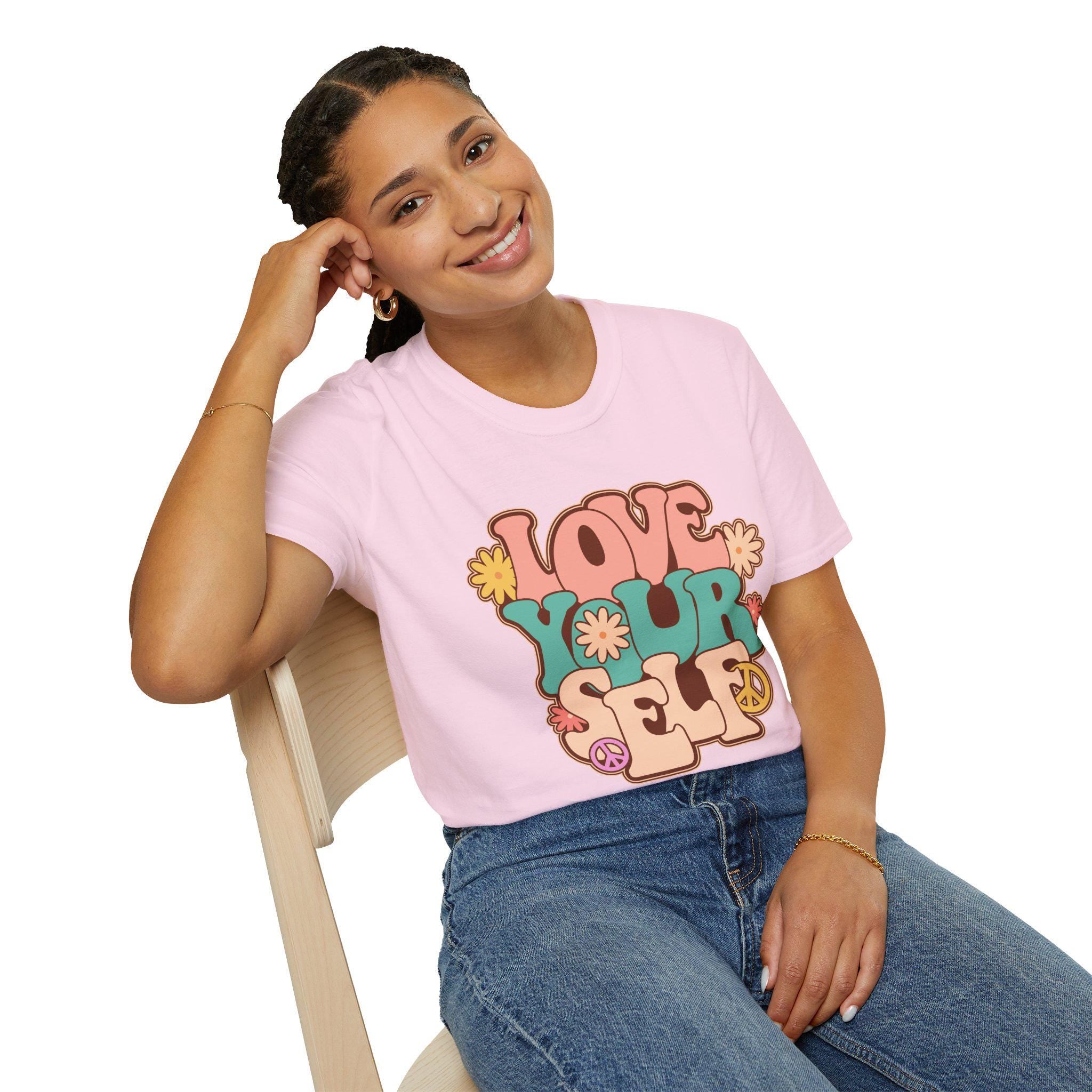 Positive Vibes Tee Retro Love Yourself T-Shirt | Vintage Inspired Tee for Self-Love & Positivity | Cute Graphic Shirt Gift for Her