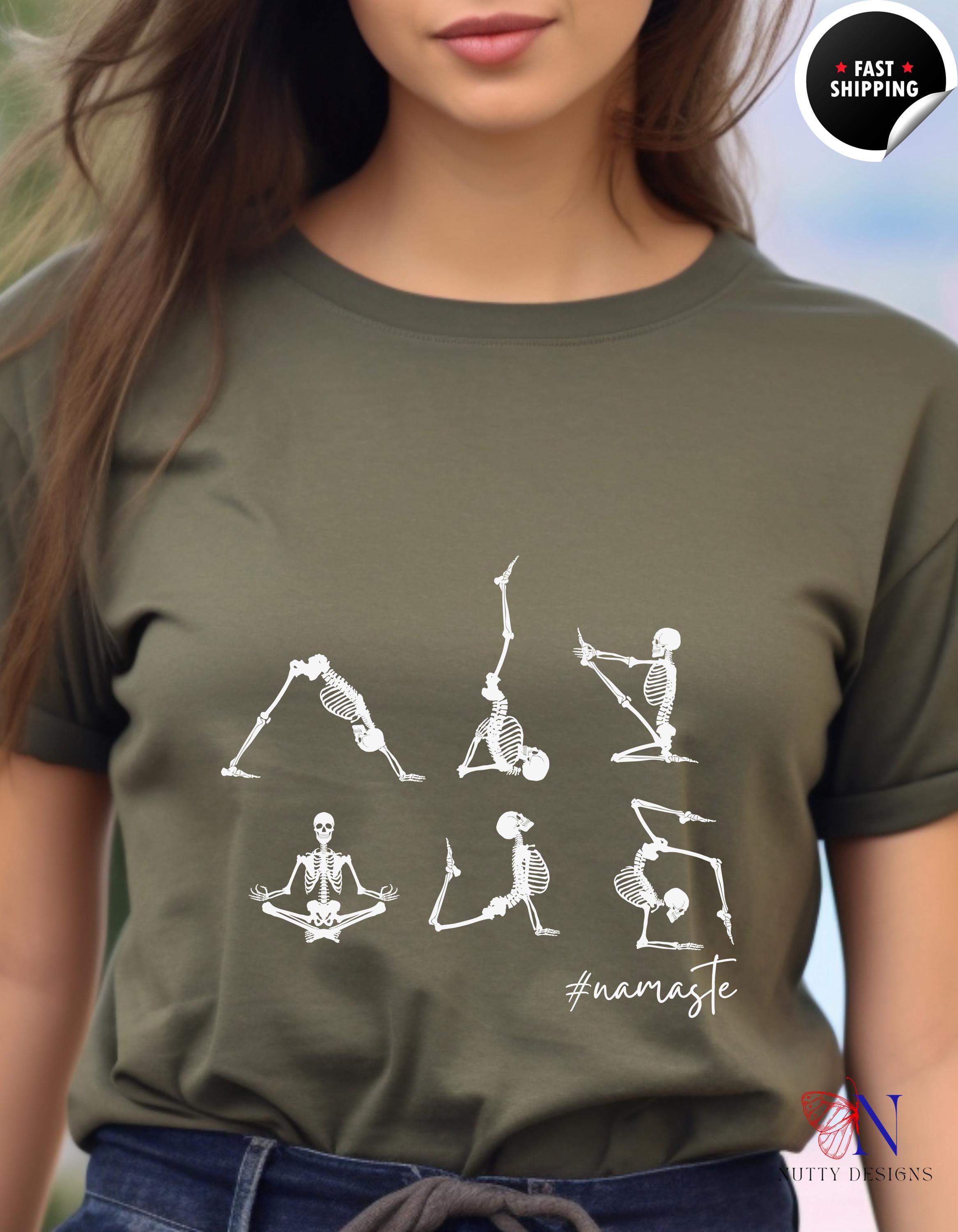 Namaste T-Shirt | Funny Skeleton Doing exercise Tee | Cool Yoga Apparel & Gift for Yoga Lovers