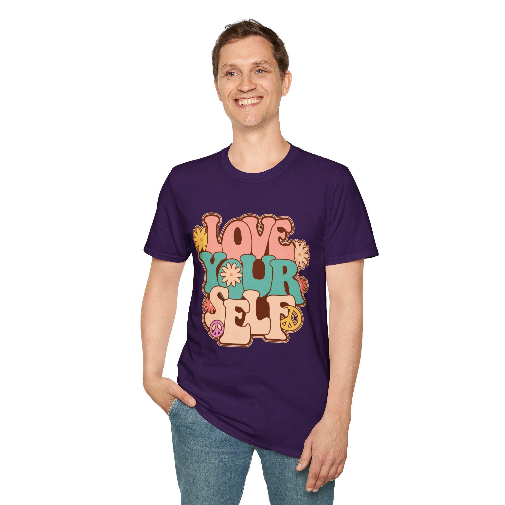 Positive Vibes Tee Retro Love Yourself T-Shirt | Vintage Inspired Tee for Self-Love & Positivity | Cute Graphic Shirt Gift for Her