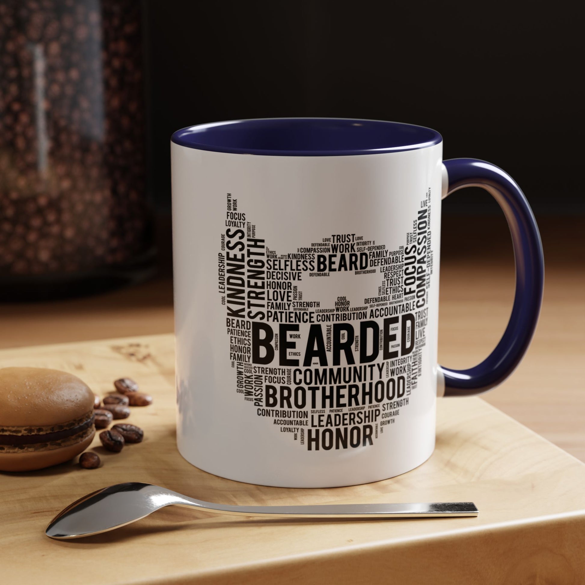 Bearded funny coffee mug with word cloud design, perfect sarcastic gift for tea lovers, high-quality ceramic, dishwasher and microwave safe