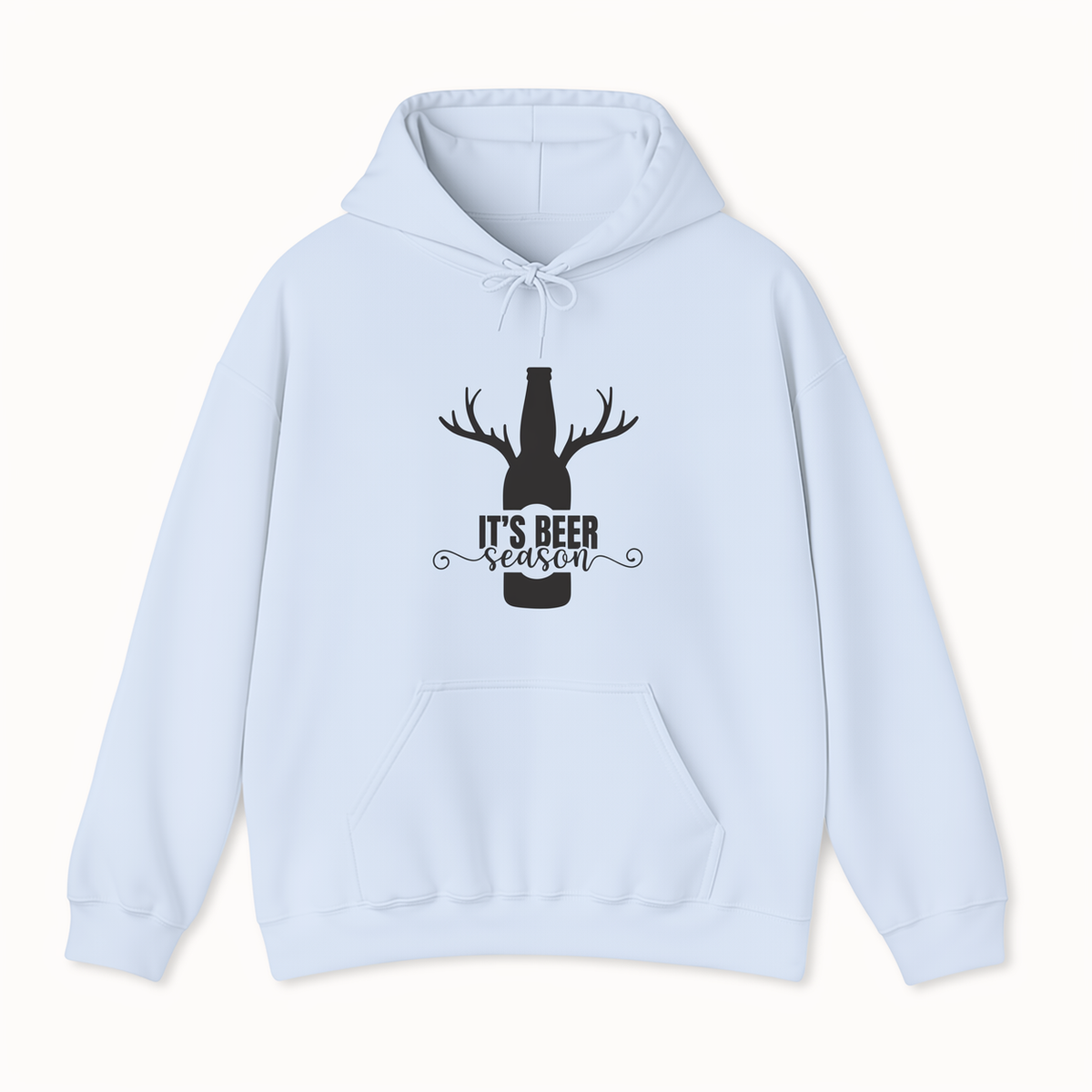 Beer Season antlered beer bottle graphic light blue hoodie front product image