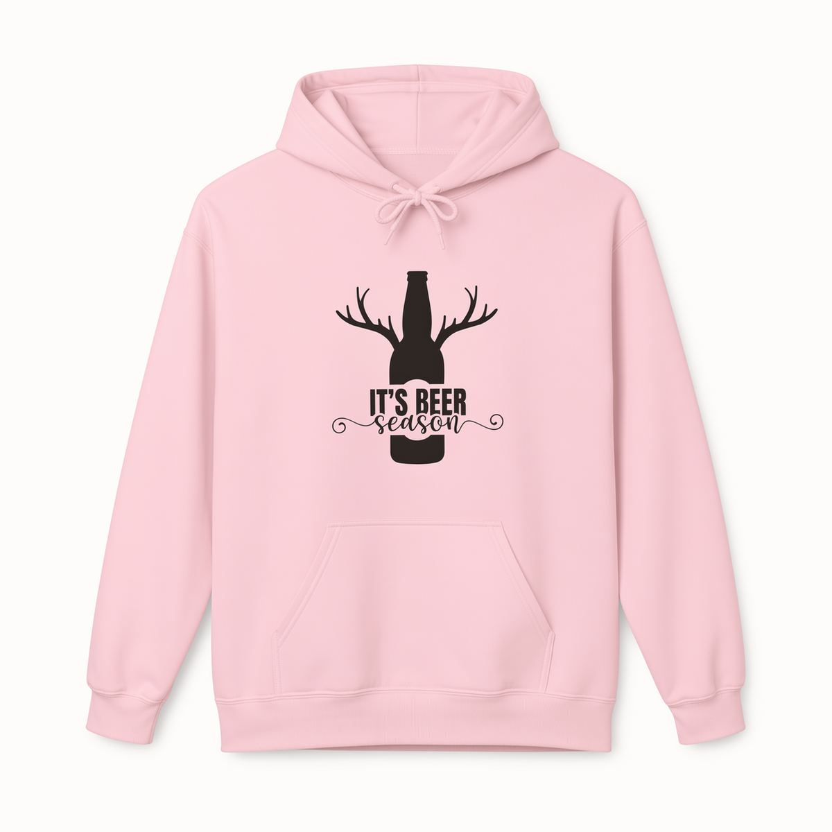 Beer Season antlered beer bottle graphic light pink hoodie front product image