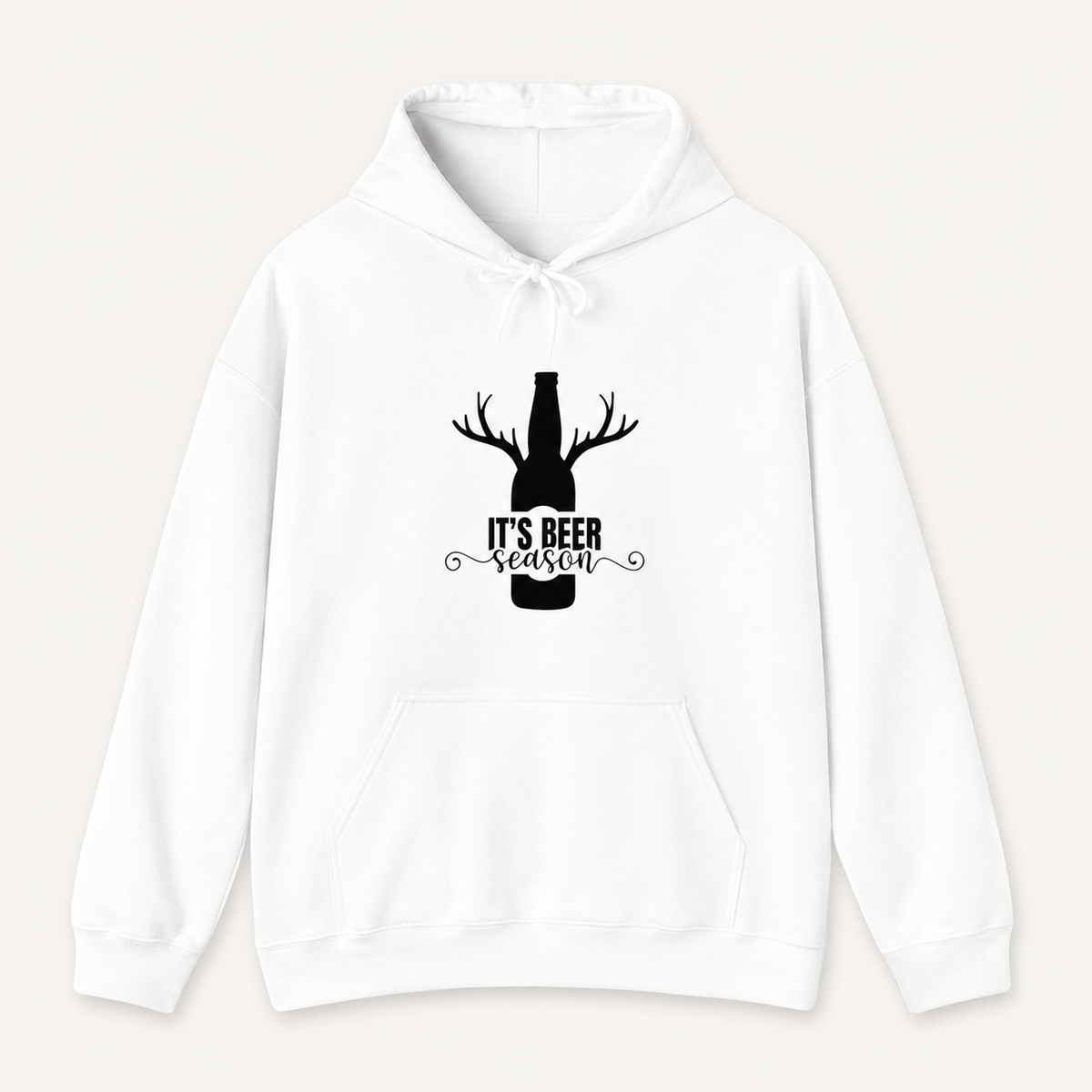 Beer Season antlered beer bottle graphic white hoodie front product image