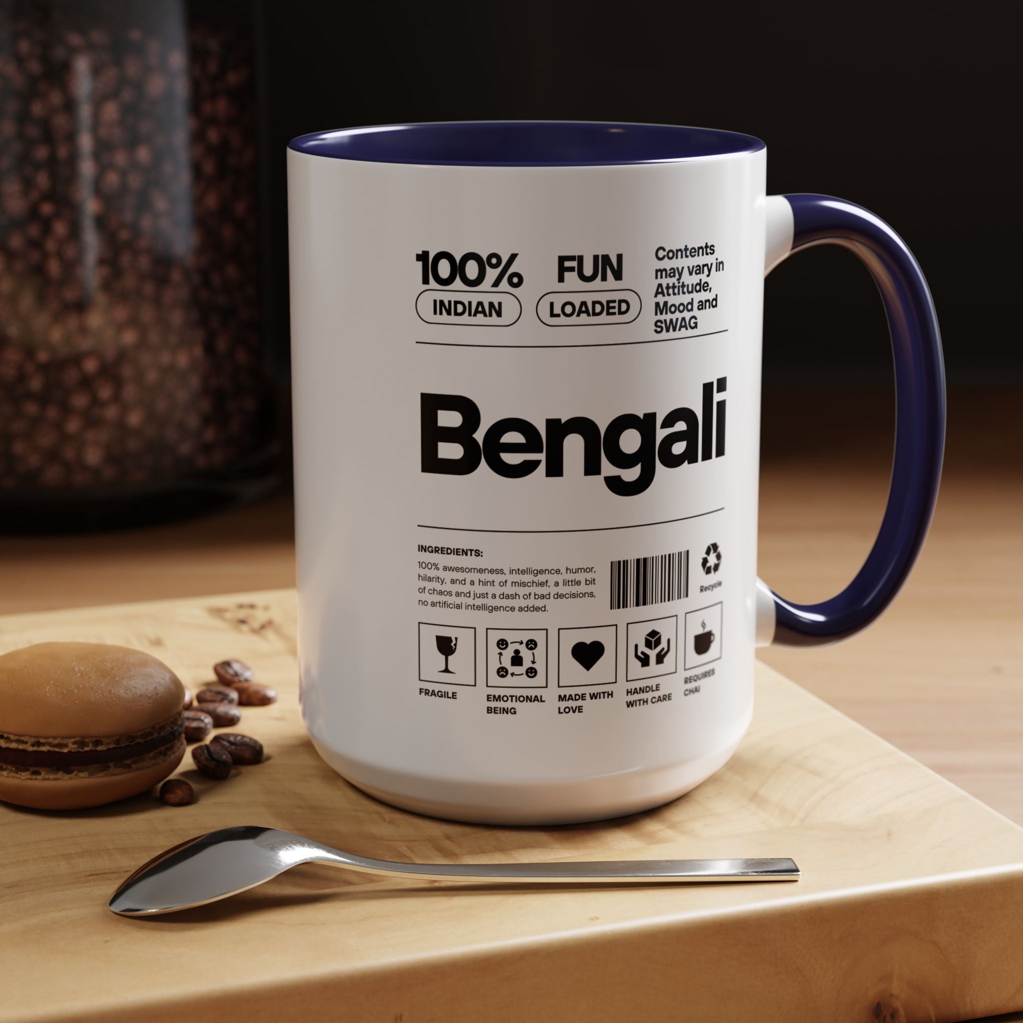 Bengali Desi Roots Cup Indian Accent Chai Cup (11/15oz)Funny Coffee Mug, Personalized Mug, , Gift Under 20, white elephant, brown humor