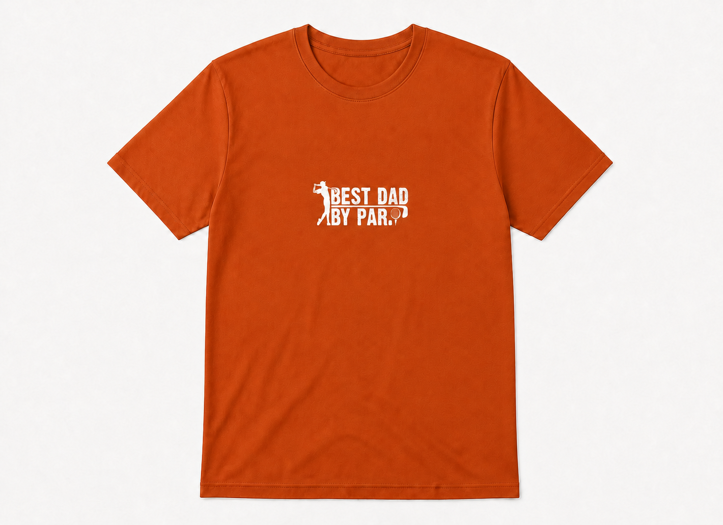 Best Dad by Par distressed golf gift graphic on burnt orange unisex T-shirt, front product image