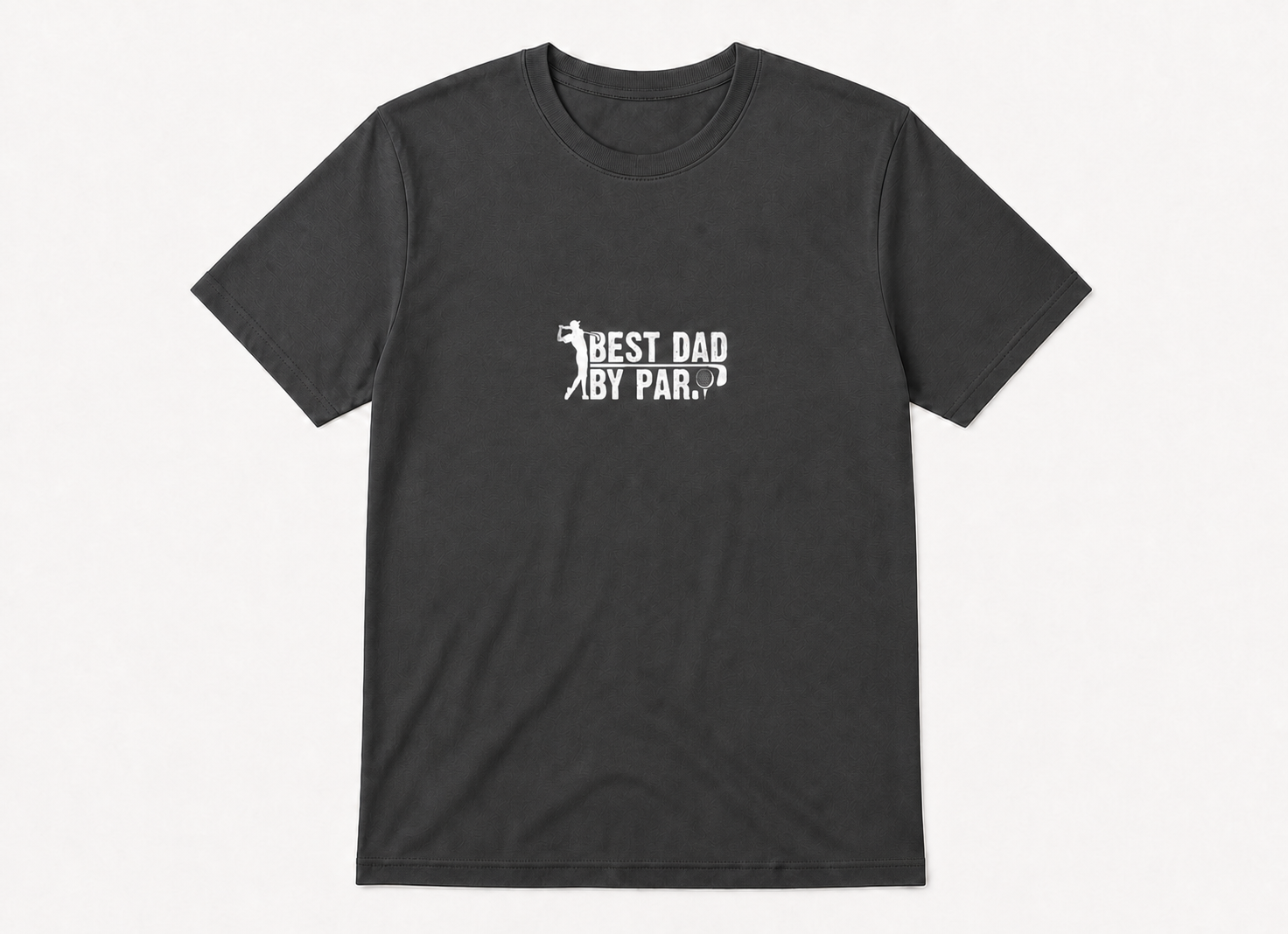 Best Dad by Par distressed golf gift graphic on graphite unisex T-shirt, front product image