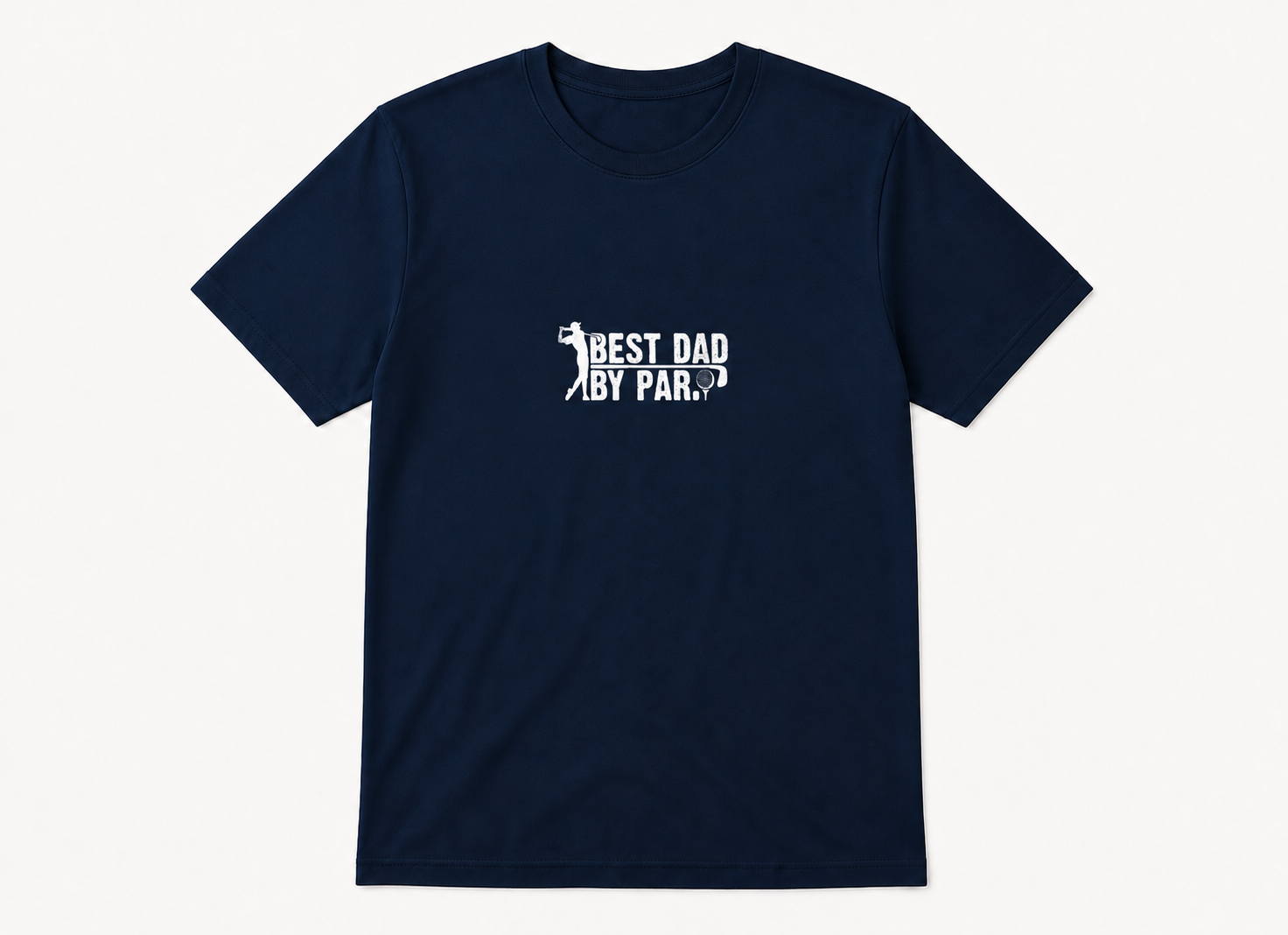 Best Dad by Par distressed golf gift graphic on true navy unisex T-shirt, front product image
