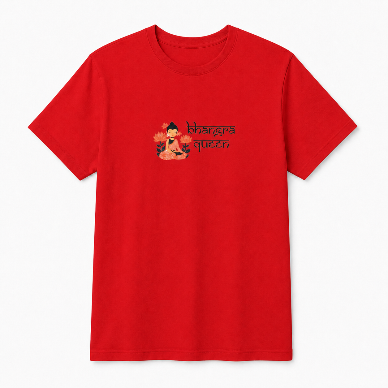 Bhangra Queen Desi pride graphic on red unisex T-shirt, front product image