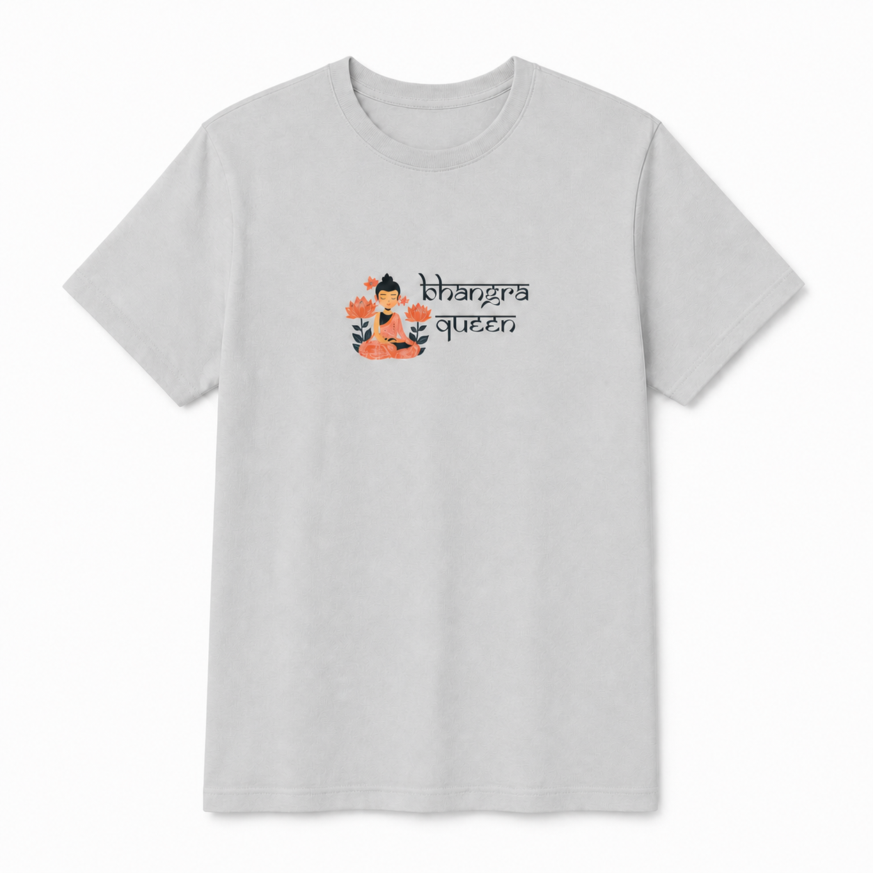 Bhangra Queen Desi pride graphic on silver unisex T-shirt, front product image