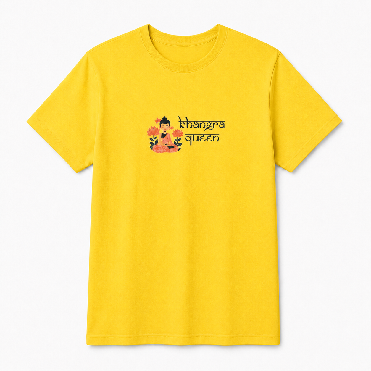 Bhangra Queen Desi pride graphic on yellow unisex T-shirt, front product image