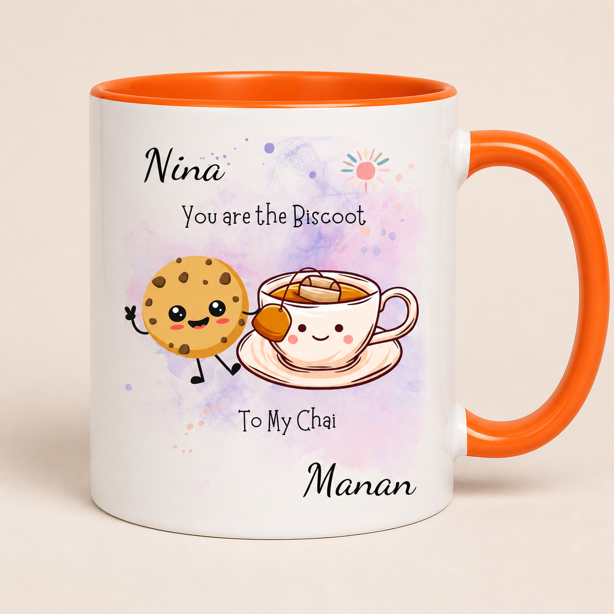 Personalized Biscoot to My Chai orange accent mug