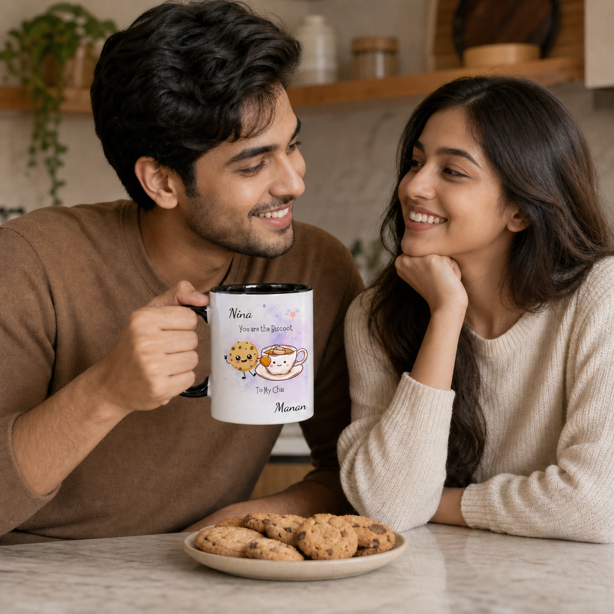Young South Asian couple with a personalized black accent You Are The Biscoot To My Chai mug