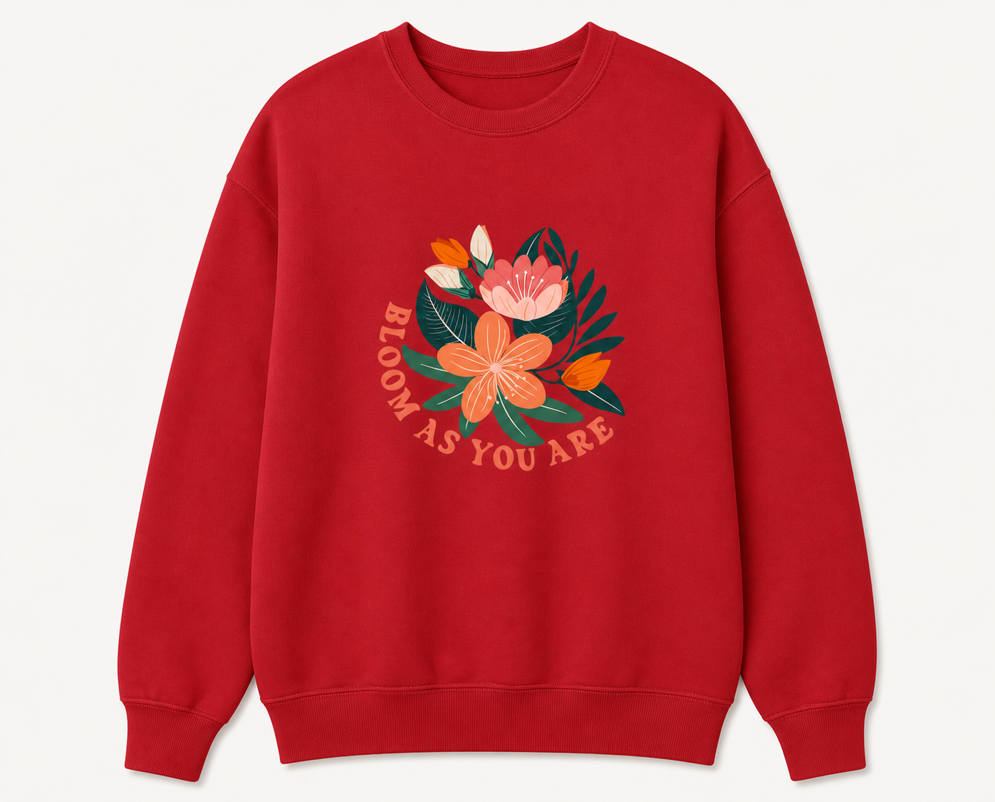 Bloom As You Are floral cardinal red sweatshirt front product image