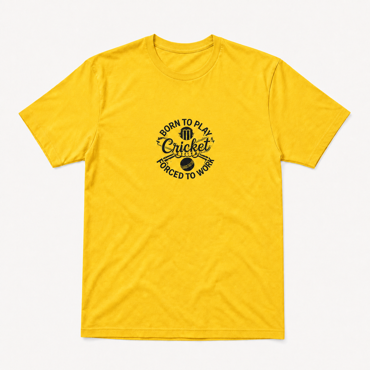 Born to Play Cricket Forced to Work graphic on citrus unisex T-shirt, front product image