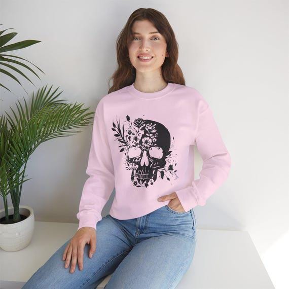 Skull Growing Flowers Sweatshirt | Unique Floral Design | Cozy Graphic Hoodie for Nature Lovers & Trendsetters