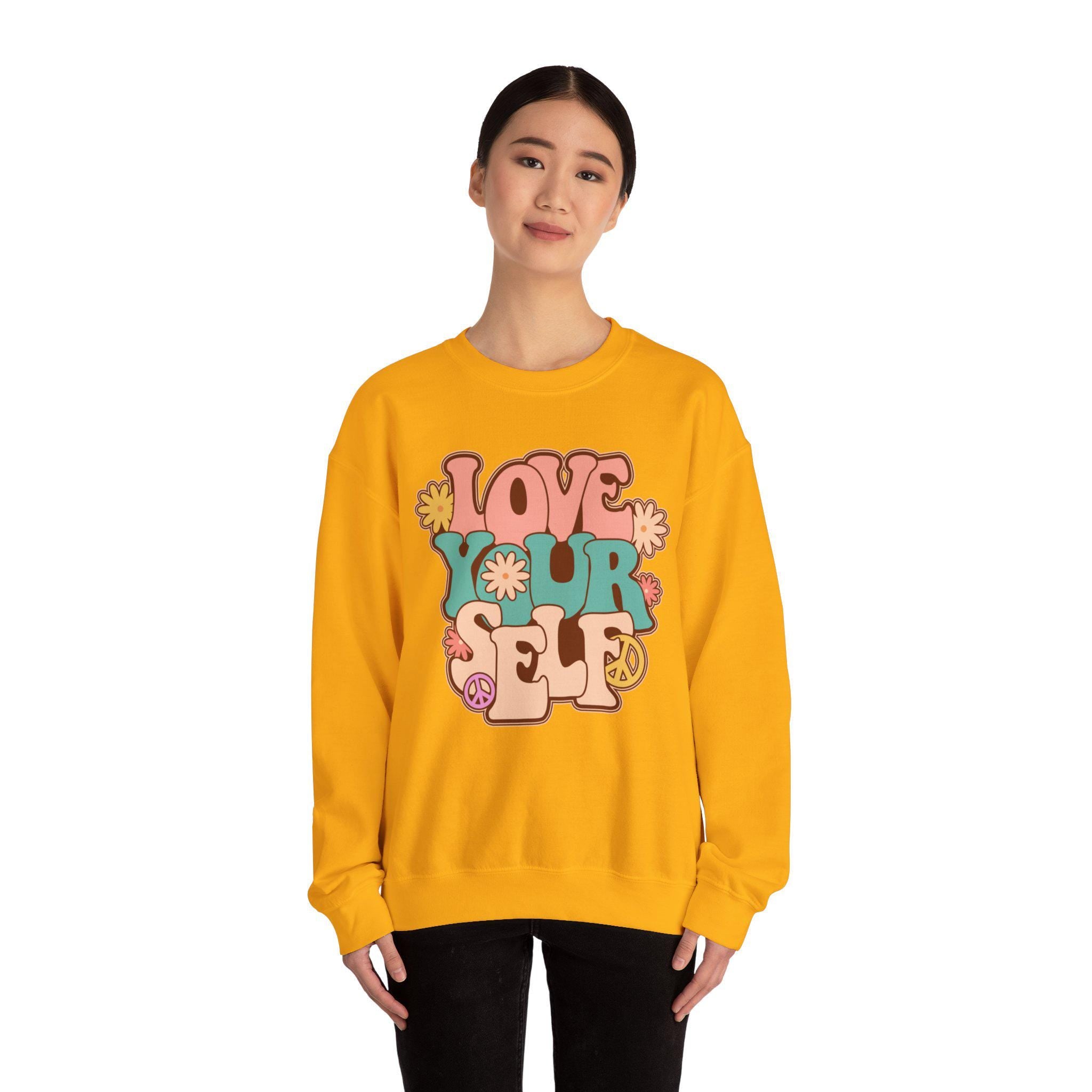 Motivational Apparel Retro Love Yourself Sweatshirt, Gift for Self-Care & Positivity, Women's Crewneck, Inspirational Men's Sweatshirt